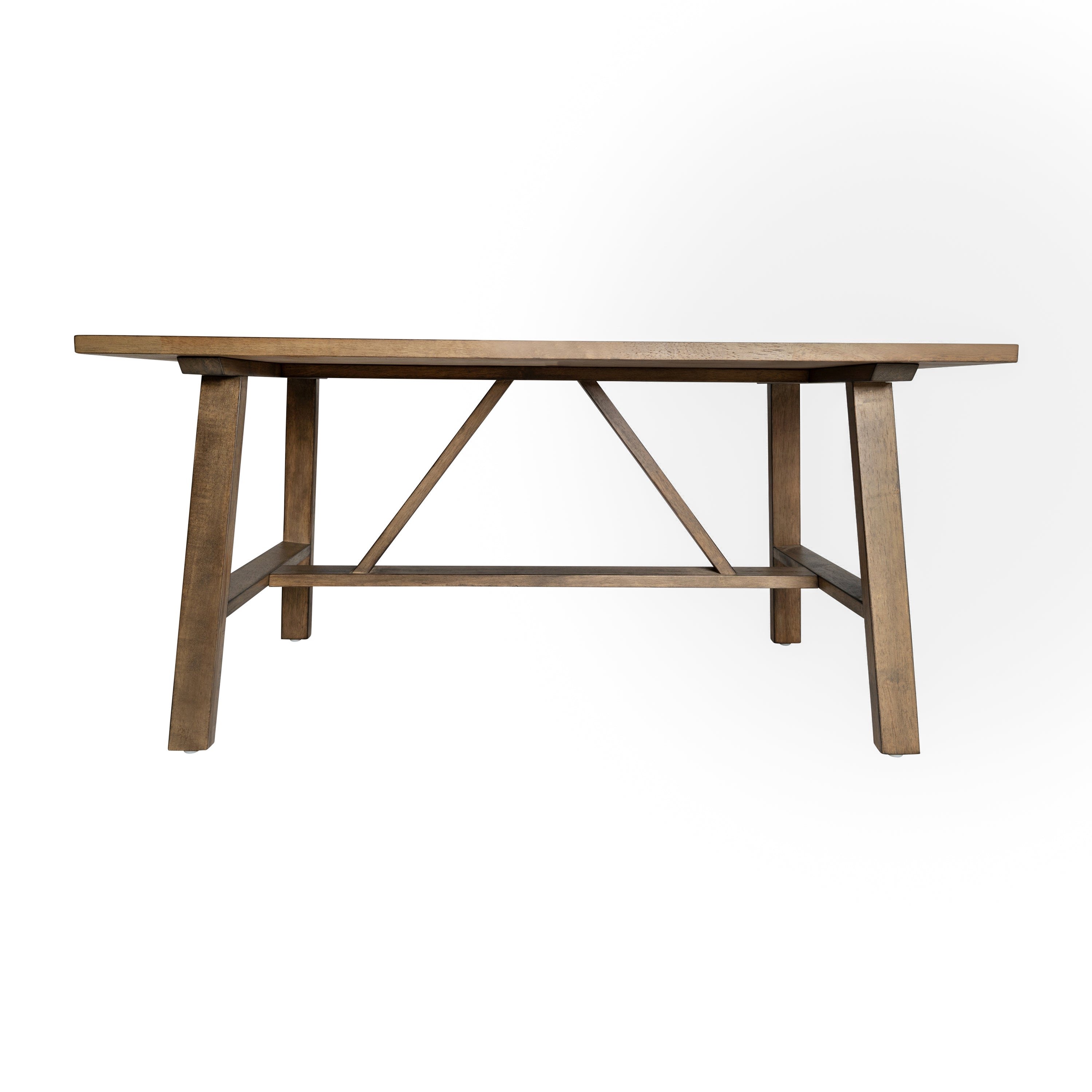 Eli Solid Wood Farmhouse Coffee Table, Trestle Style Accent Table in Rustic Brown