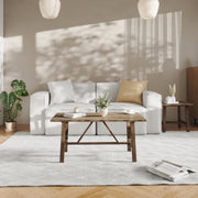 Eli Solid Wood Farmhouse Coffee Table, Trestle Style Accent Table in Rustic Brown