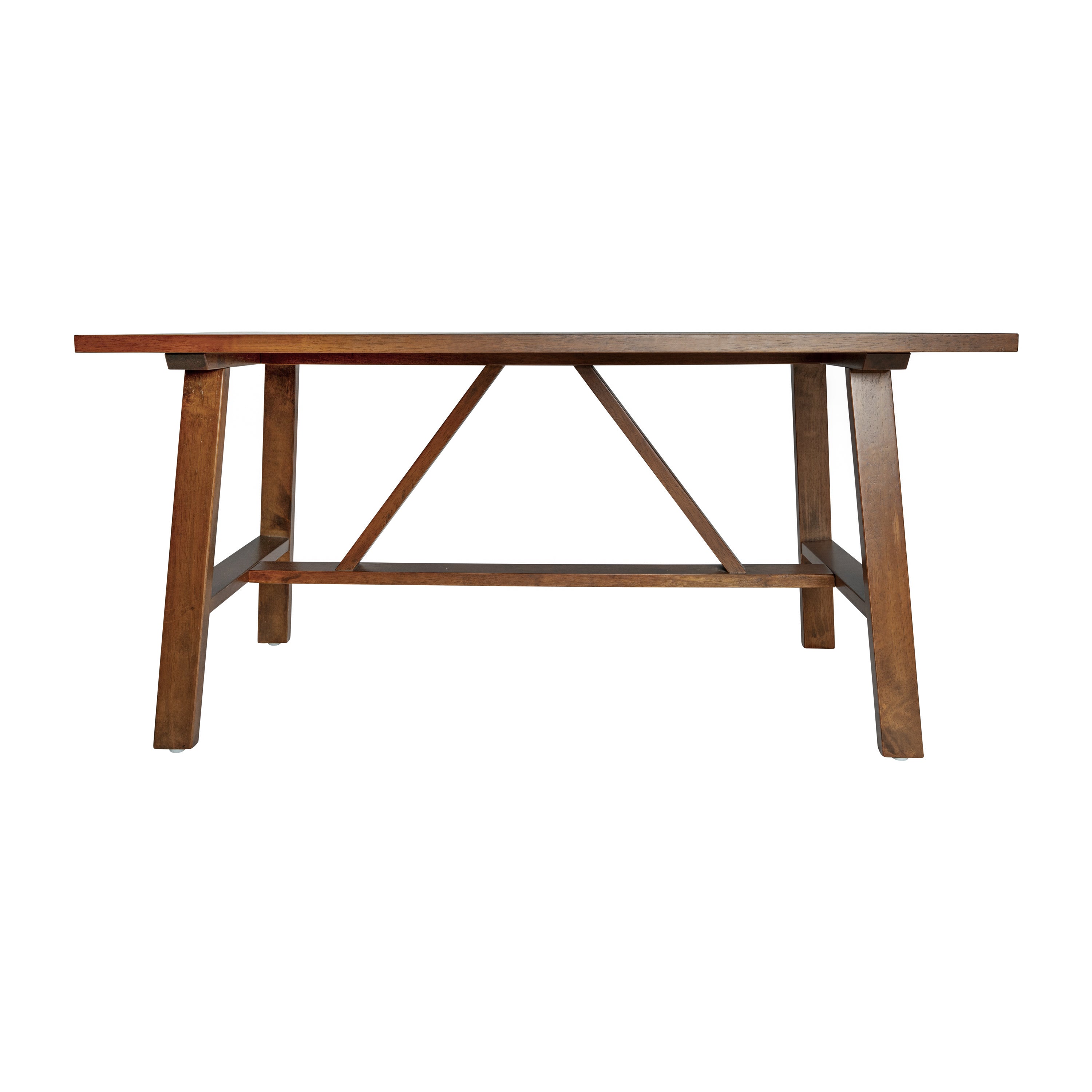 Eli Solid Wood Farmhouse Coffee Table, Trestle Style Accent Table in Walnut