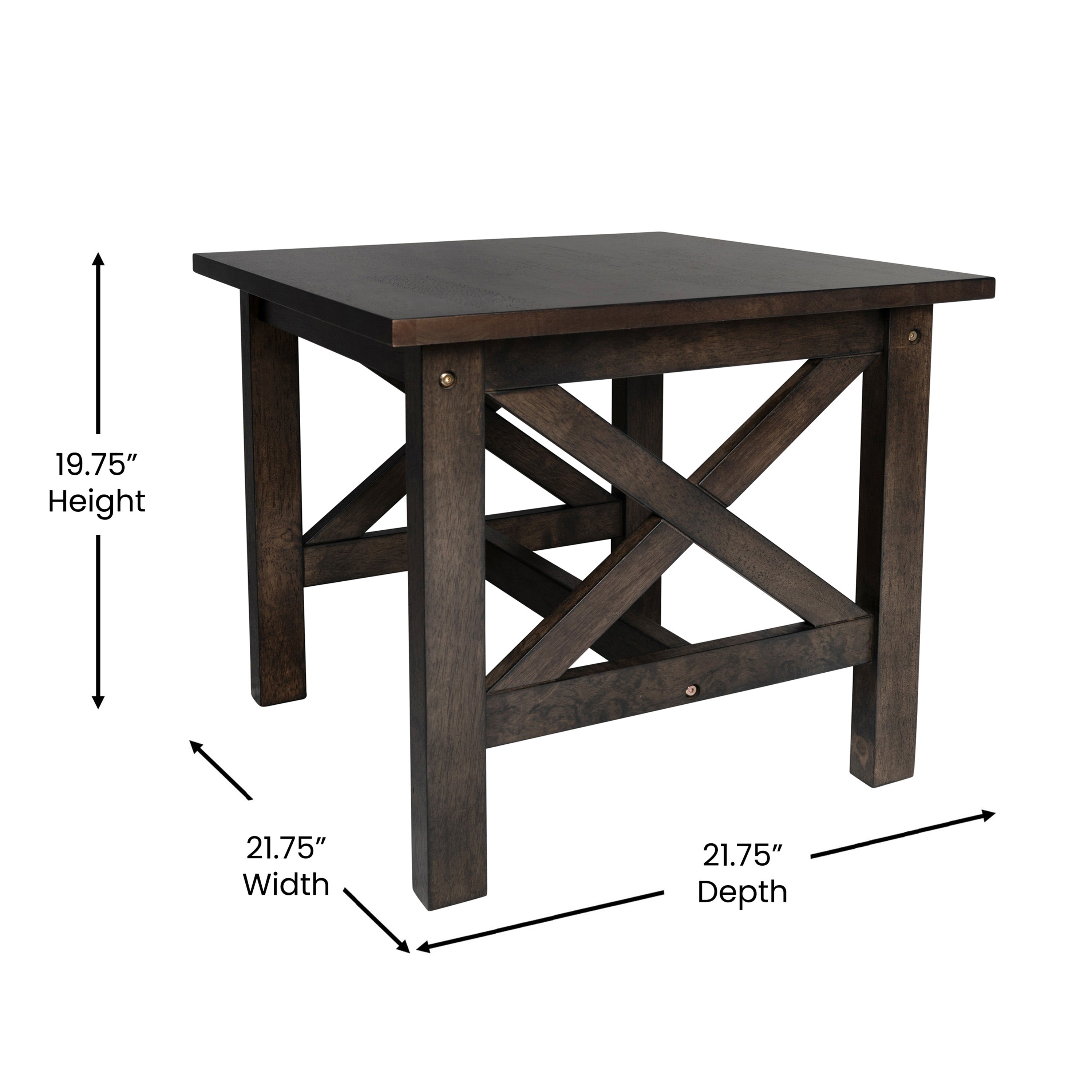 Jasper Farmhouse Style Solid Wood End Table with Traditional X-Frame Design in Dark Gray