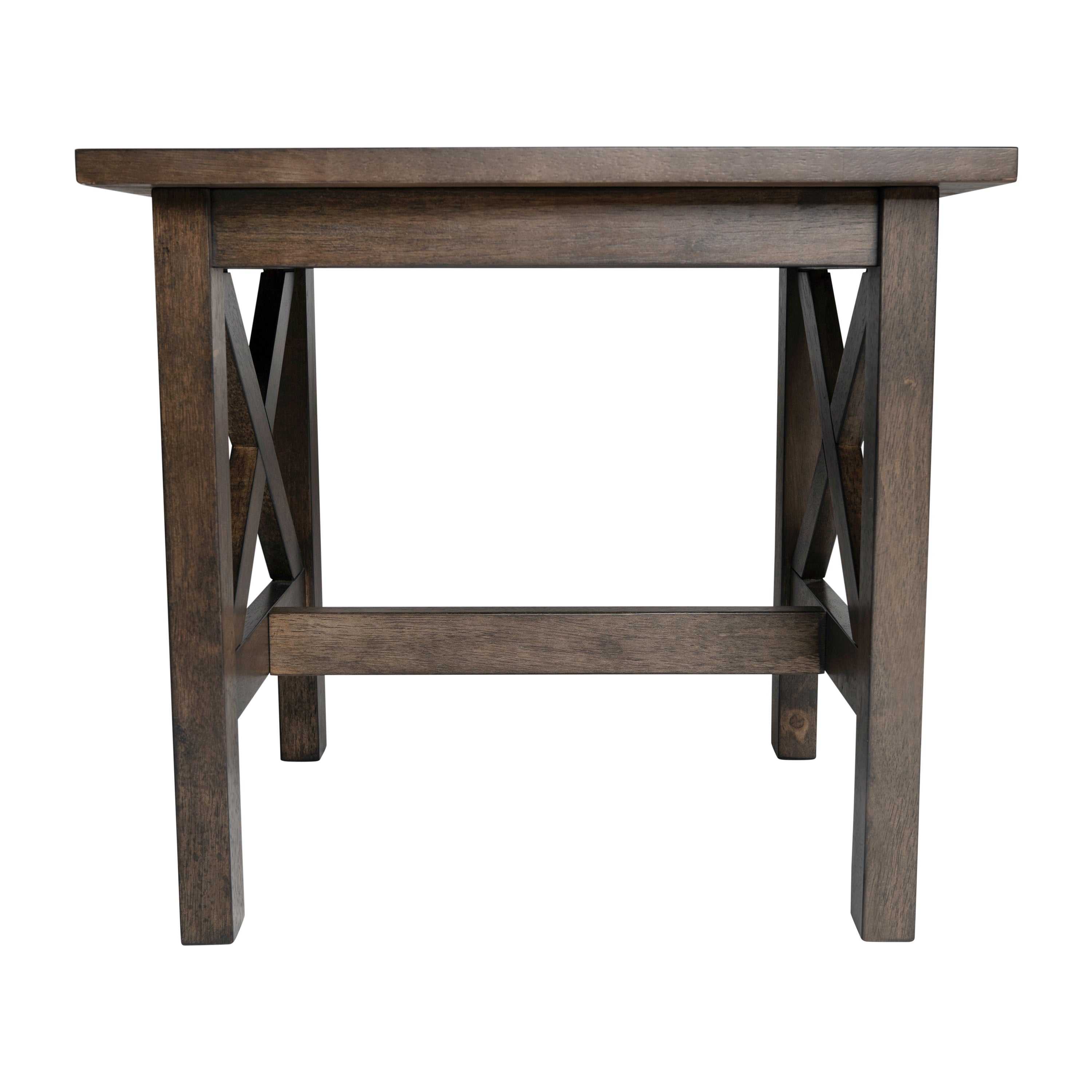 Jasper Farmhouse Style Solid Wood End Table with Traditional X-Frame Design in Dark Gray