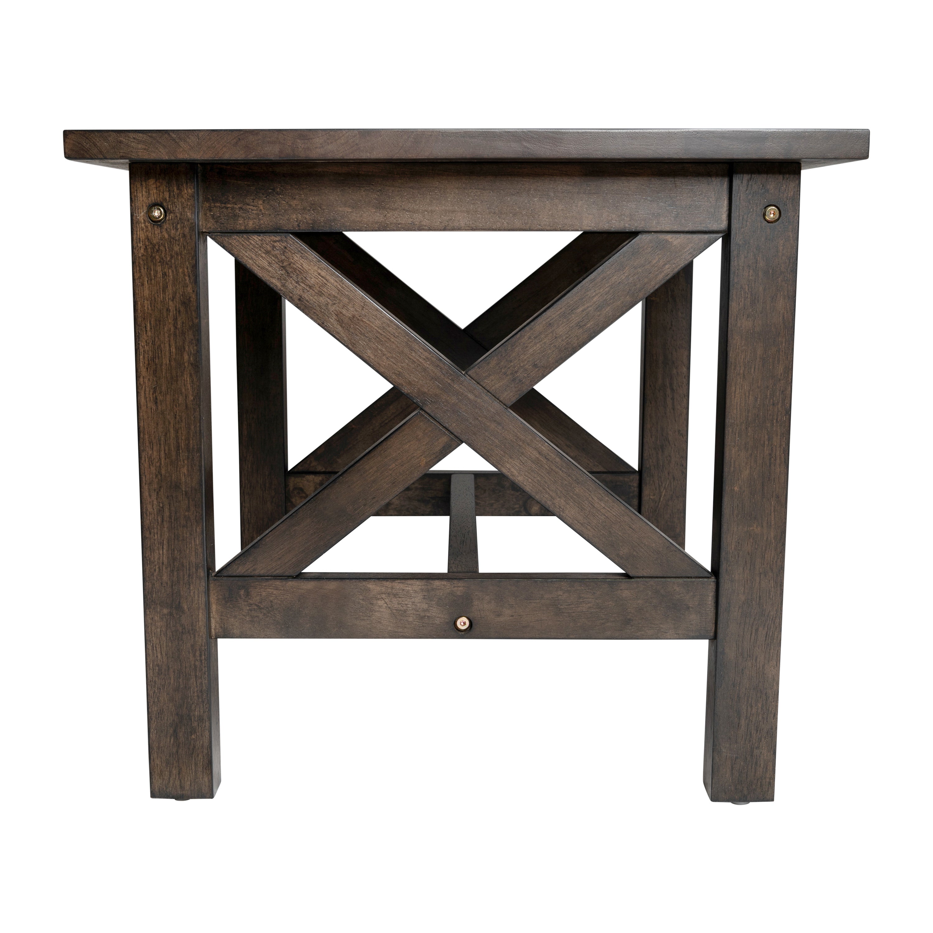 Jasper Farmhouse Style Solid Wood End Table with Traditional X-Frame Design in Dark Gray