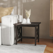 Jasper Farmhouse Style Solid Wood End Table with Traditional X-Frame Design in Dark Gray