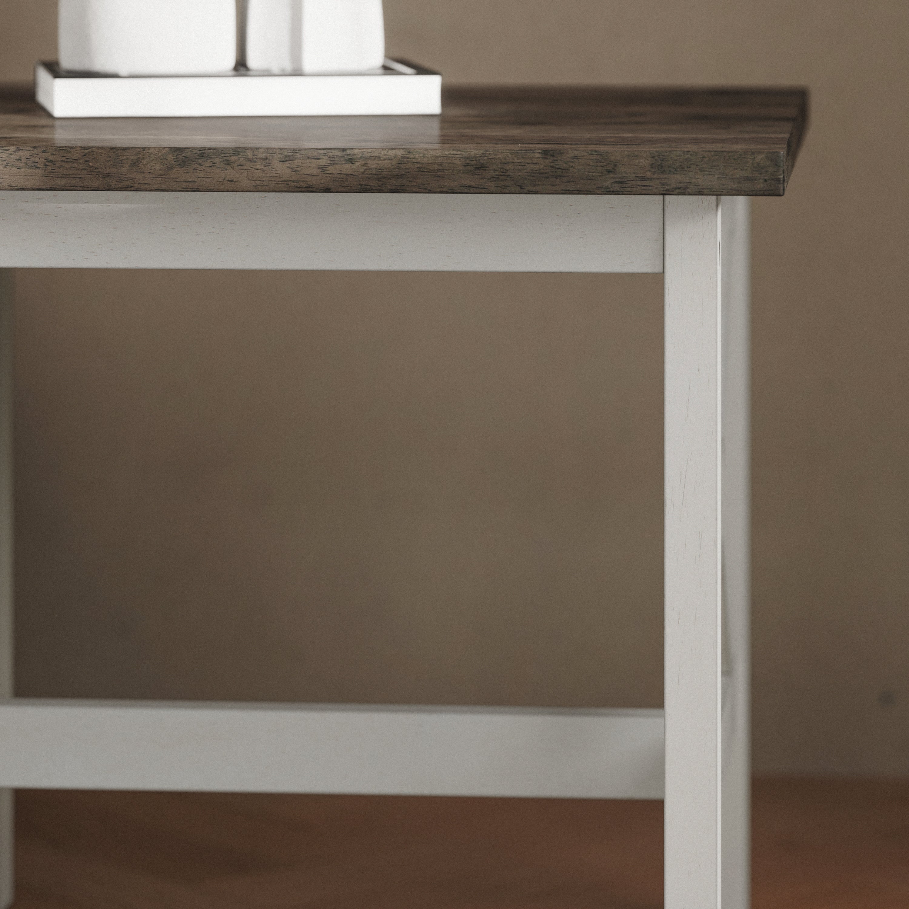 Jasper Farmhouse Style Solid Wood End Table with Traditional X-Frame Design in Acacia Gray and Rustic White