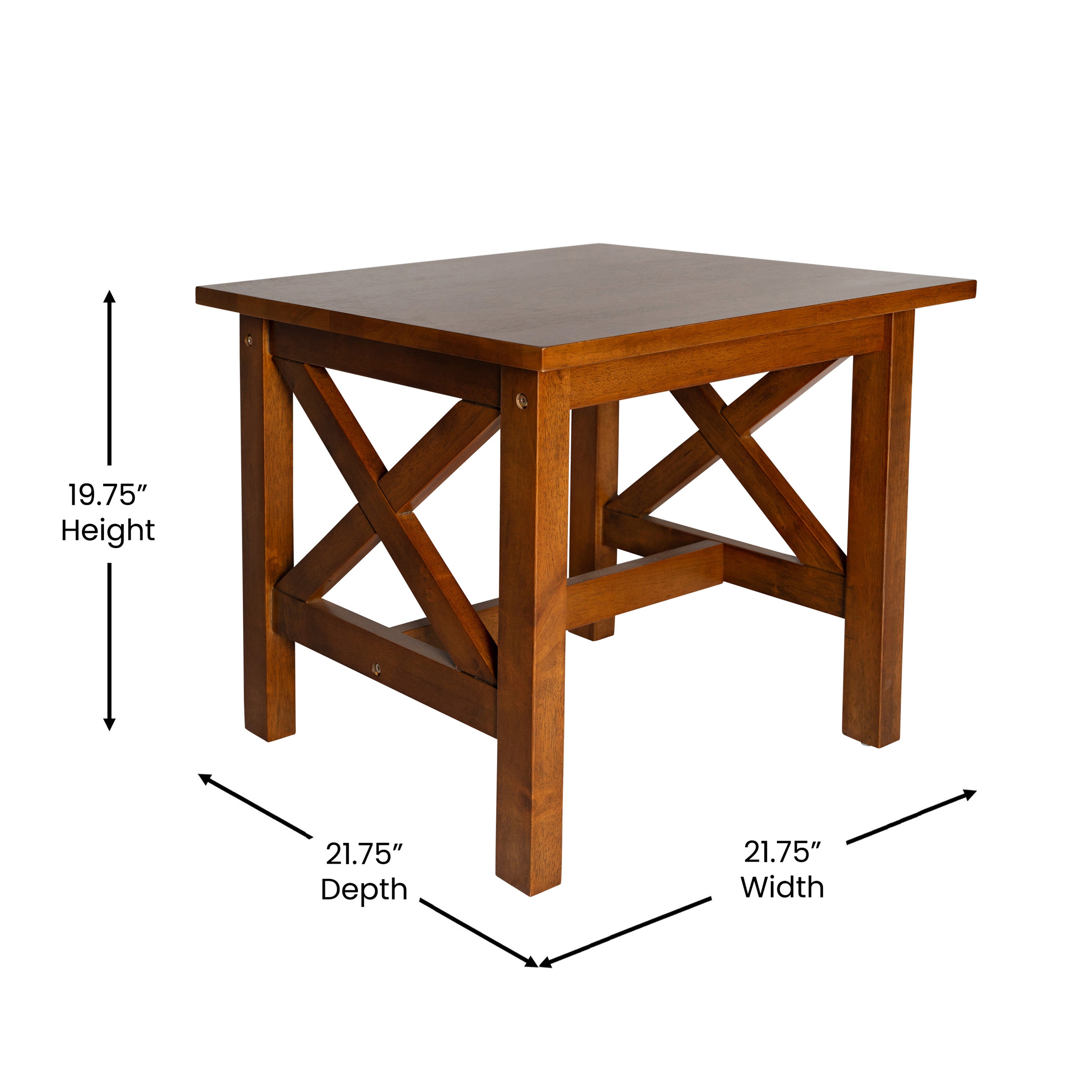 Jasper Farmhouse Style Solid Wood End Table with Traditional X-Frame Design in Walnut