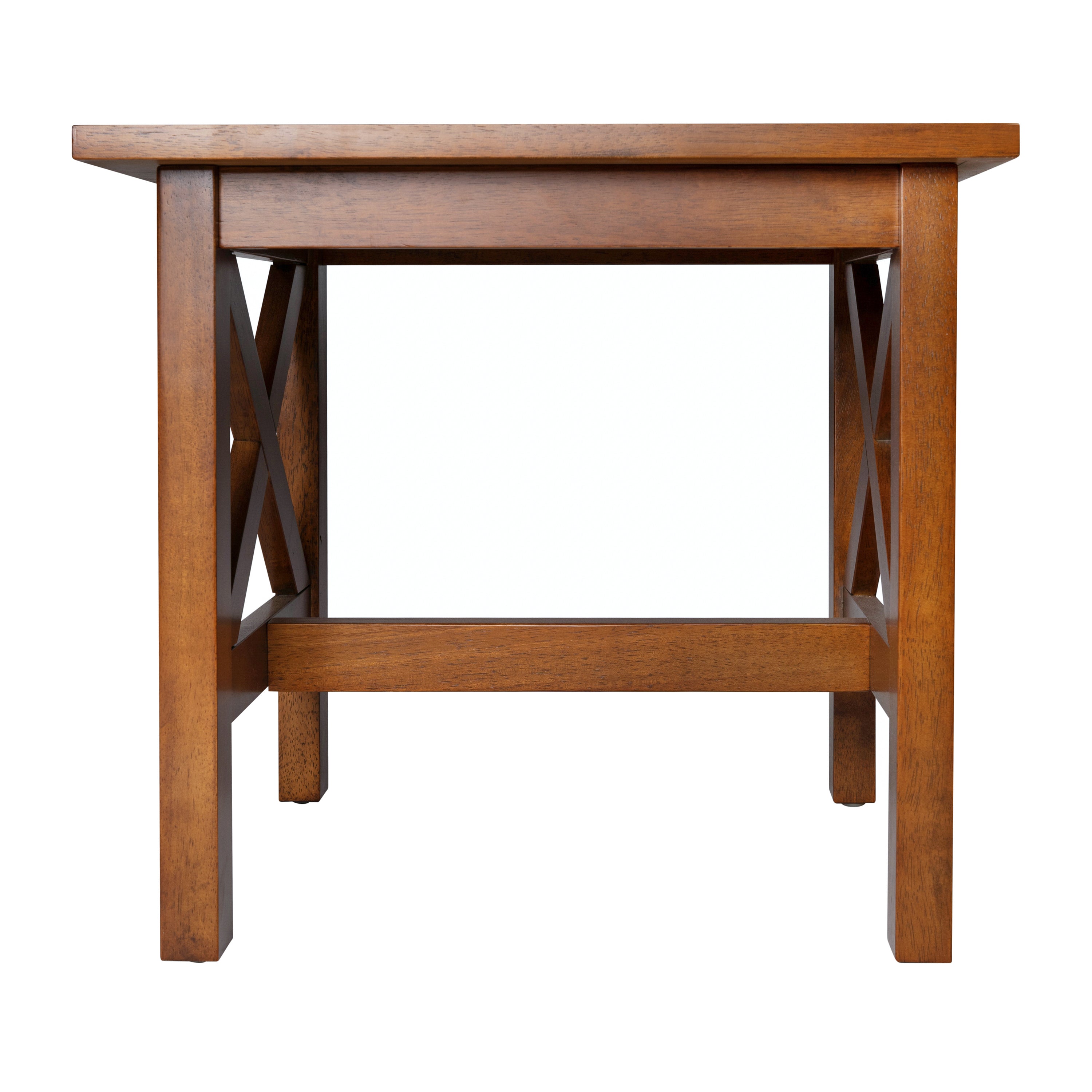 Jasper Farmhouse Style Solid Wood End Table with Traditional X-Frame Design in Walnut
