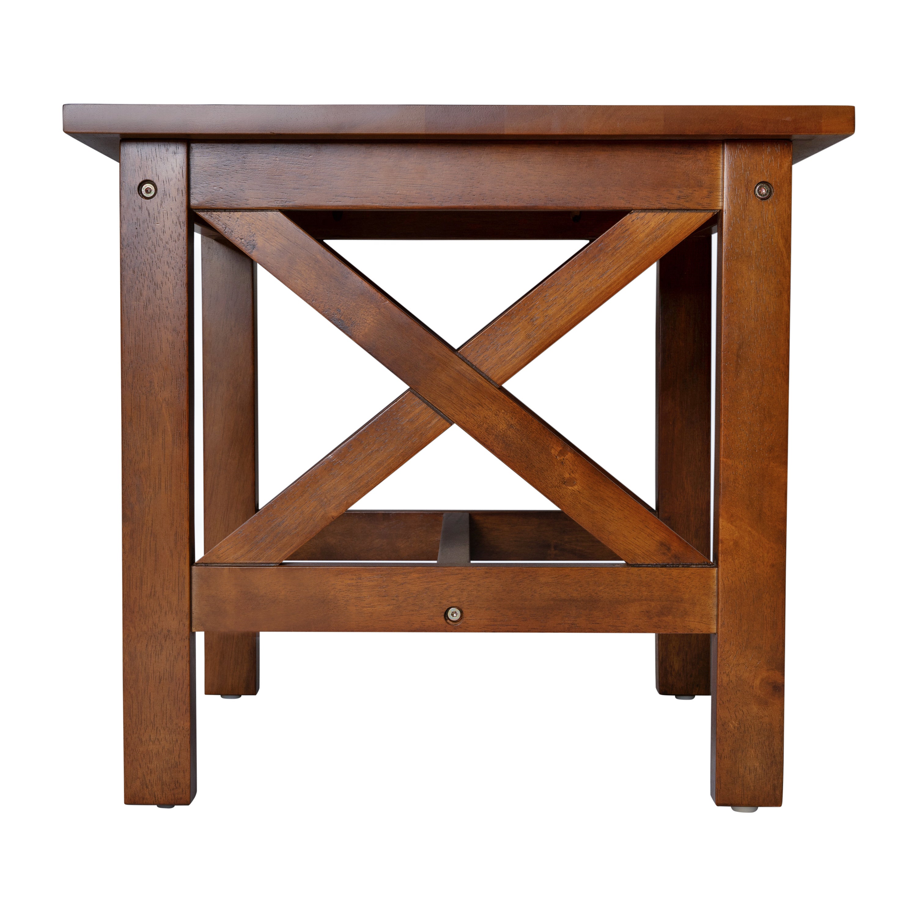 Jasper Farmhouse Style Solid Wood End Table with Traditional X-Frame Design in Walnut