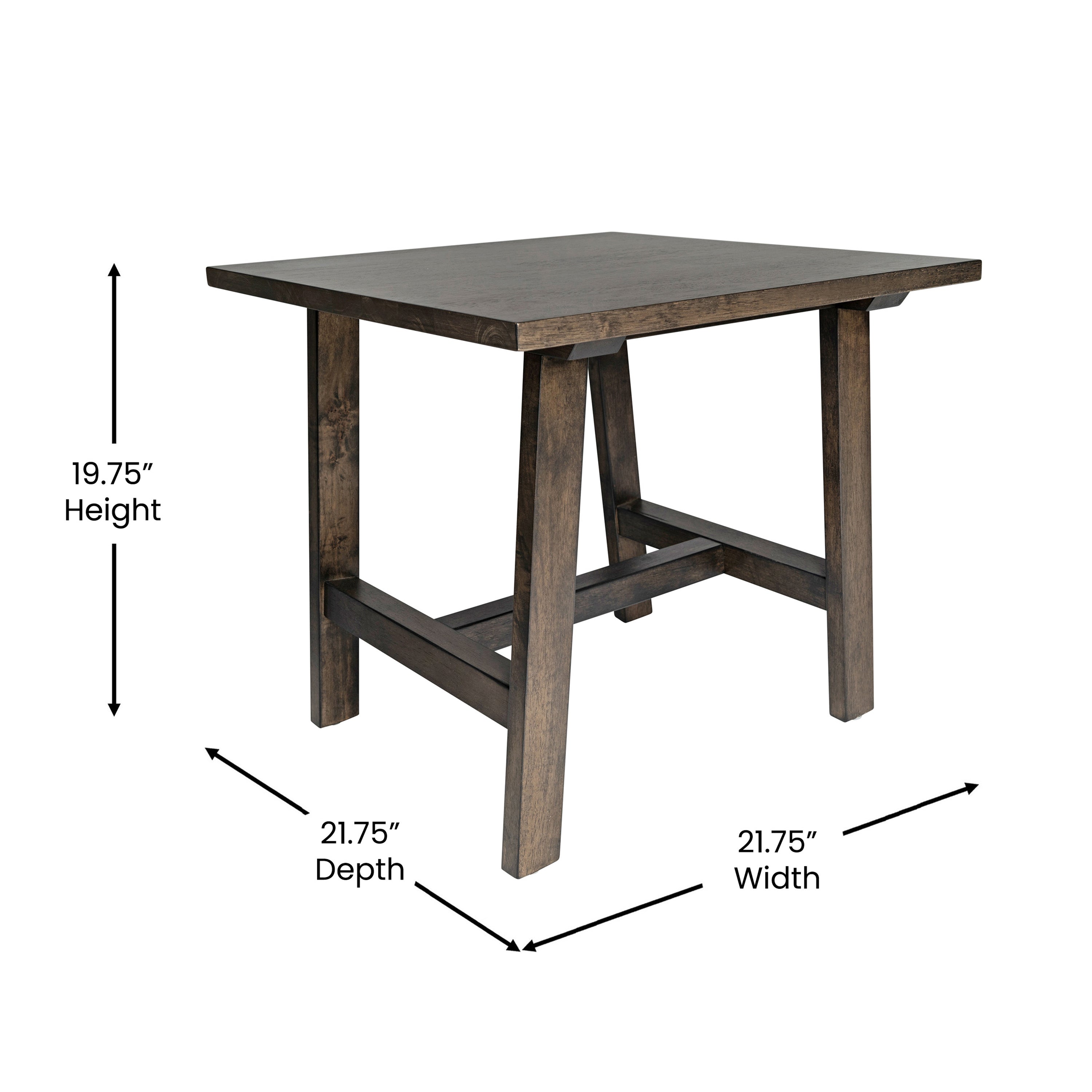 Eli Solid Wood Farmhouse End Table, Trestle Style Accent Table in Dark Gray