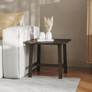 Eli Solid Wood Farmhouse End Table, Trestle Style Accent Table in Dark Gray