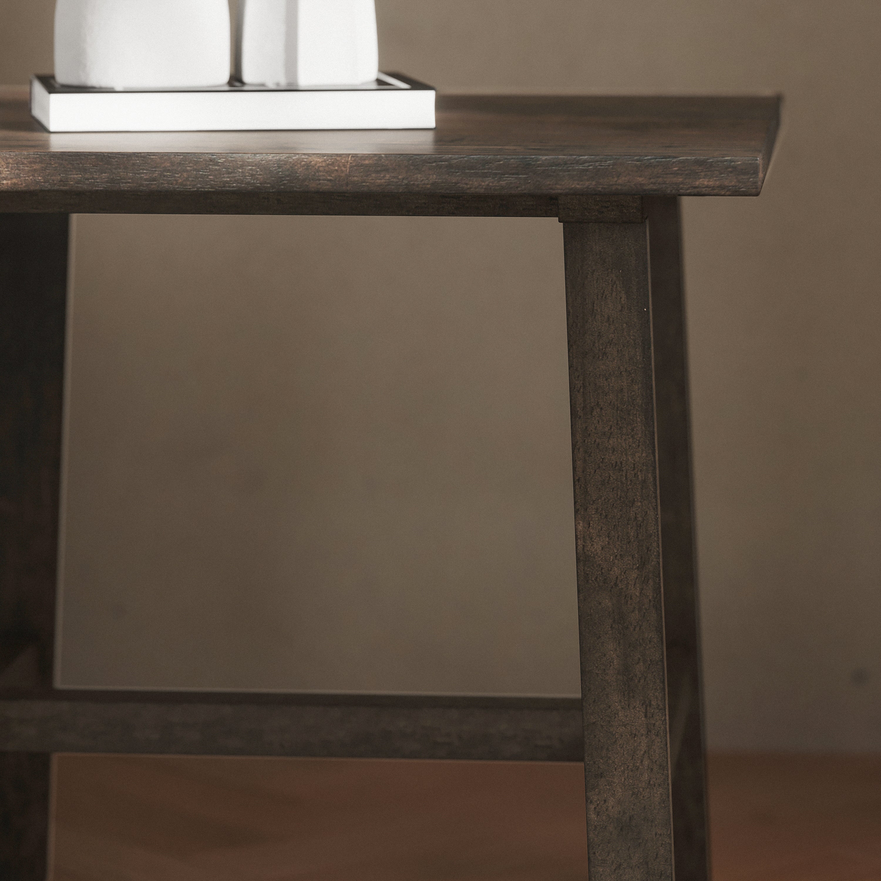 Eli Solid Wood Farmhouse End Table, Trestle Style Accent Table in Dark Gray