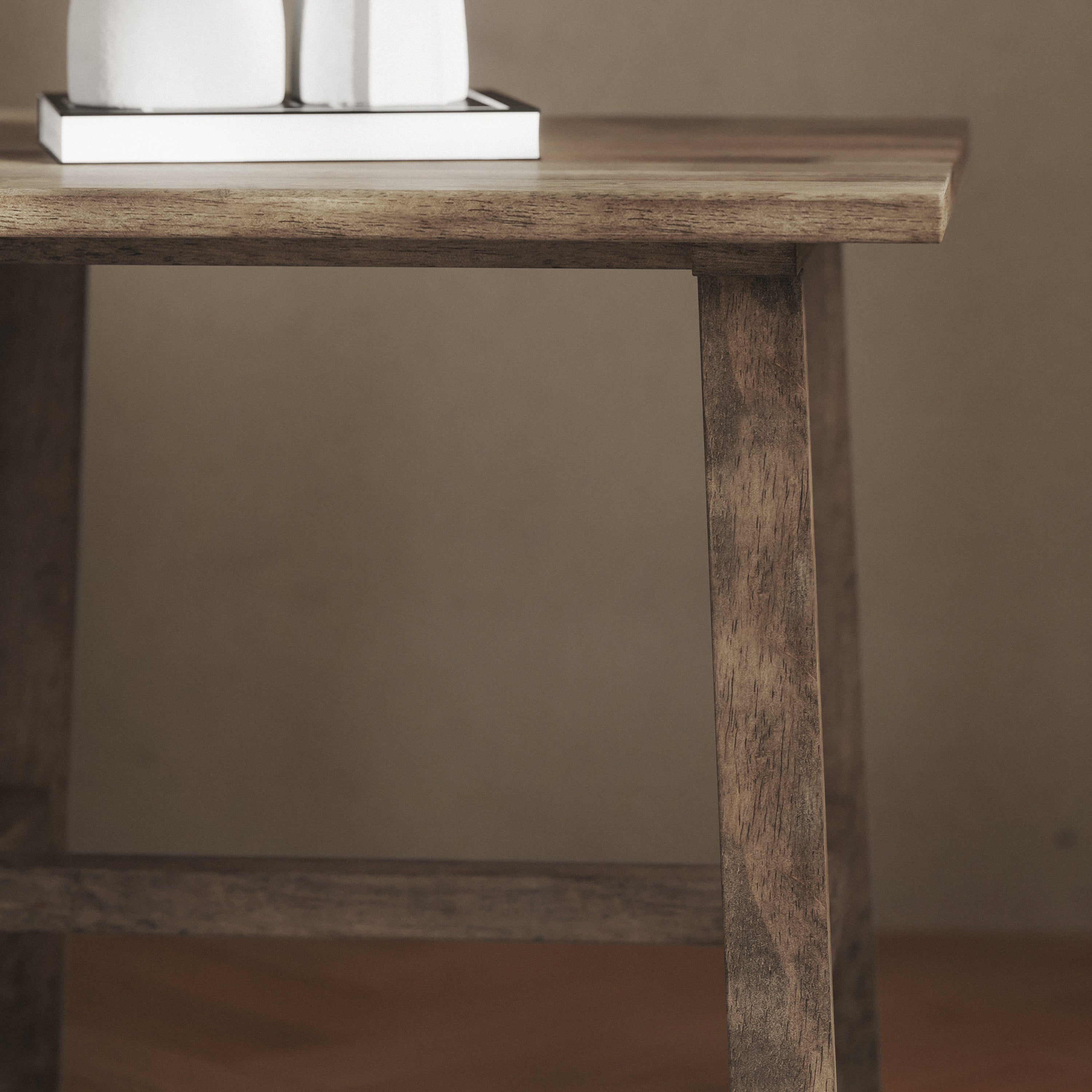 Eli Solid Wood Farmhouse End Table, Trestle Style Accent Table in Rustic Brown