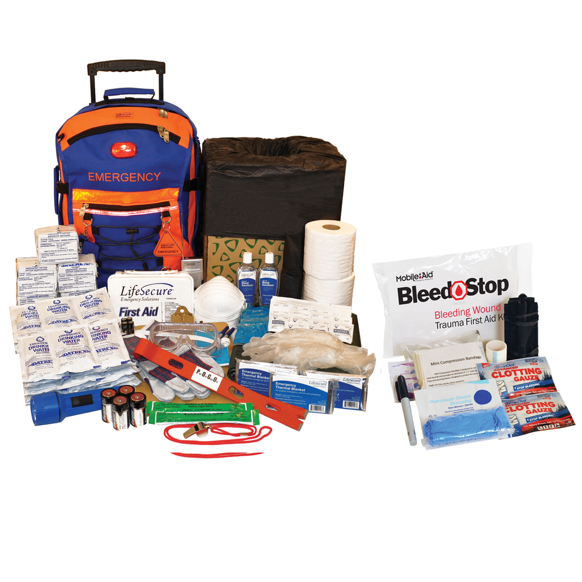 LifeSecure Easy-Roll 30-Person Evacuation & Shelter-In-Place Kit with BleedStop Compact 200 Bleeding Control Kit