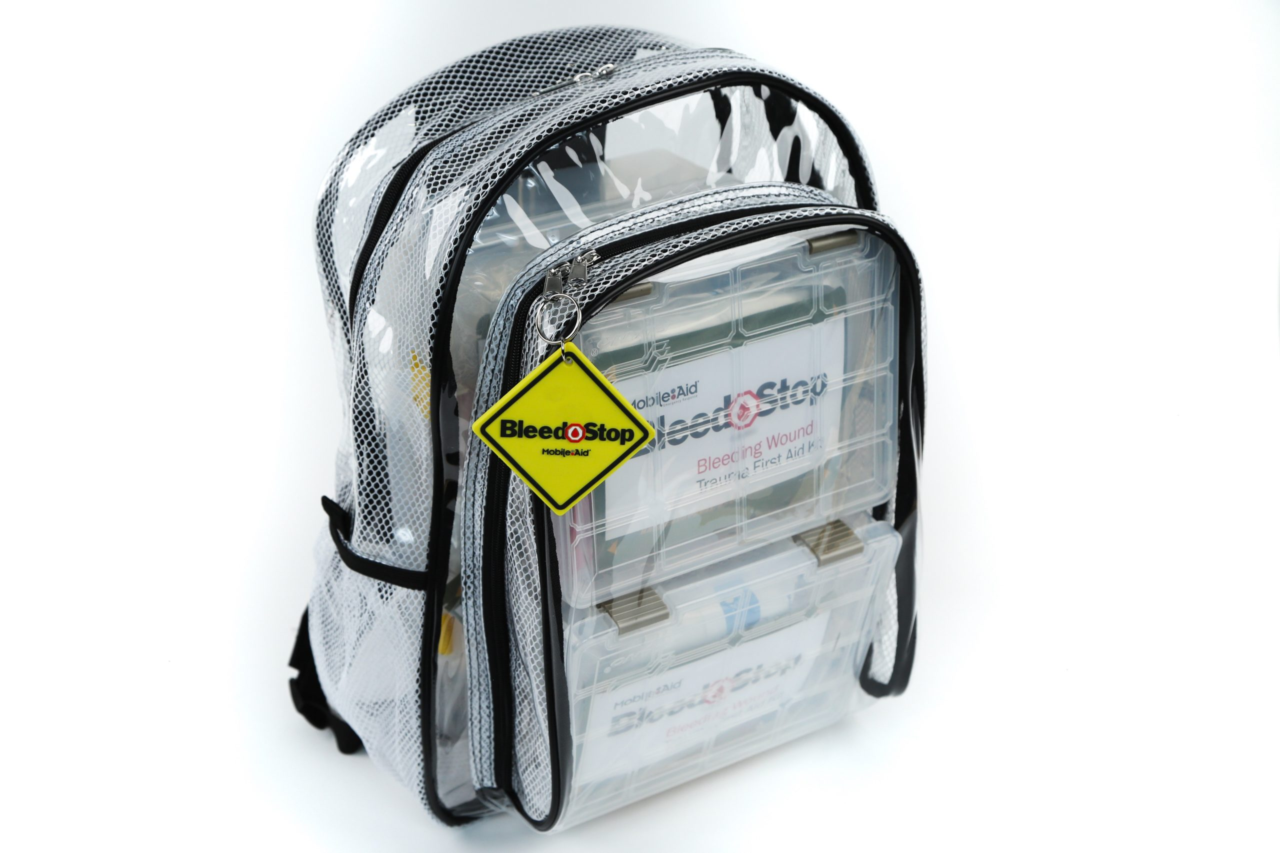 MobileAid® Clear-View™ BleedStop Mass-Casualty Backpack Kit with 12 Bleeding Control Essentials Packs