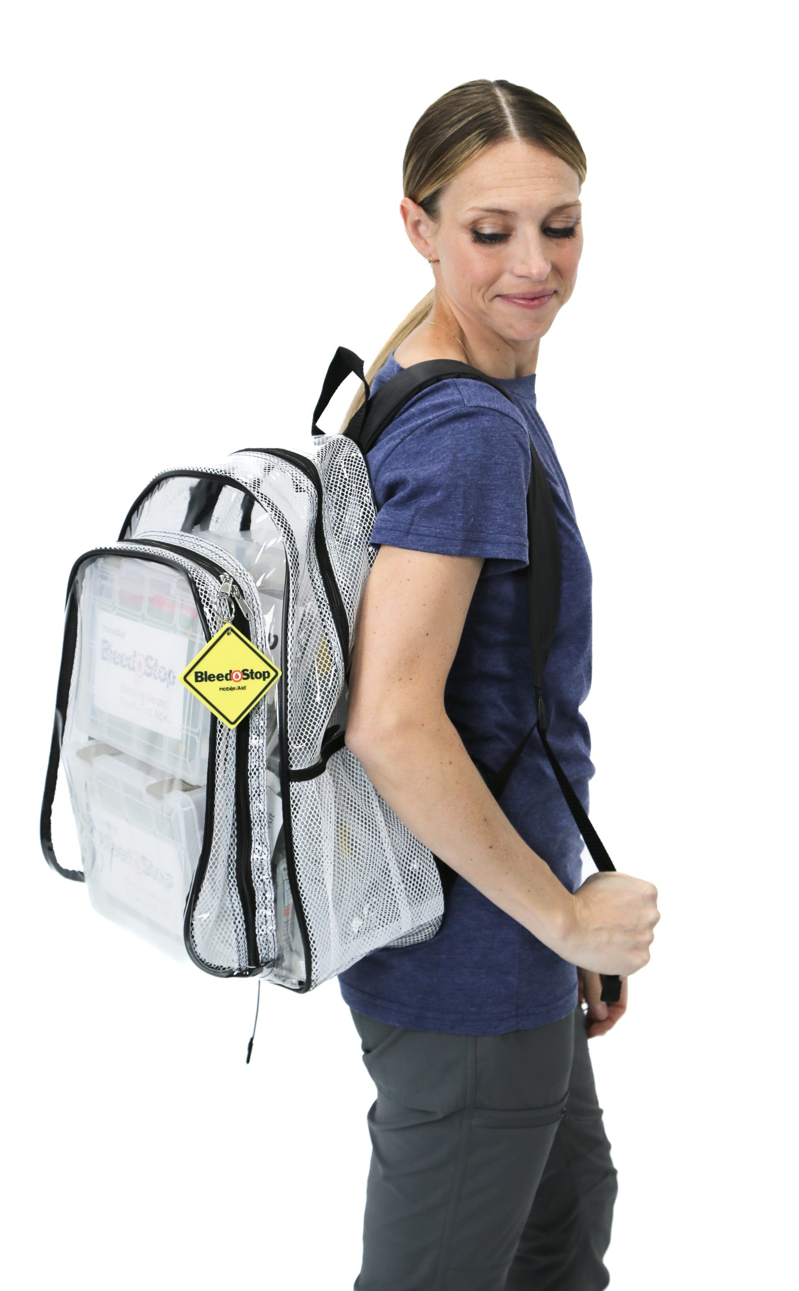 MobileAid® Clear-View™ BleedStop Mass-Casualty Backpack Kit with 12 Bleeding Control Essentials Packs