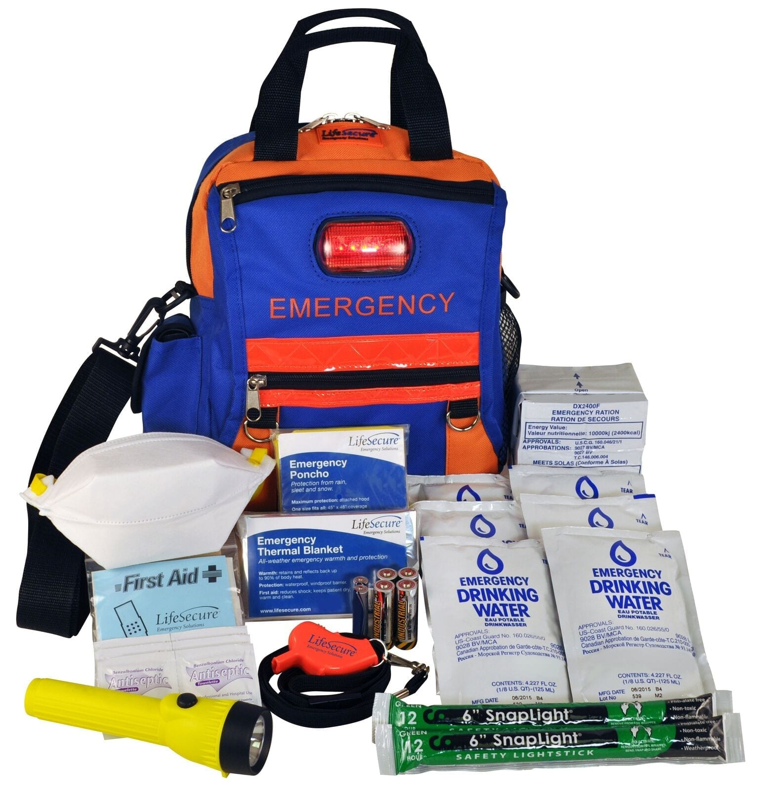Securevac High-Visibility Shoulder/Sling Bag Personal 3-Day Disaster Emergency Kit