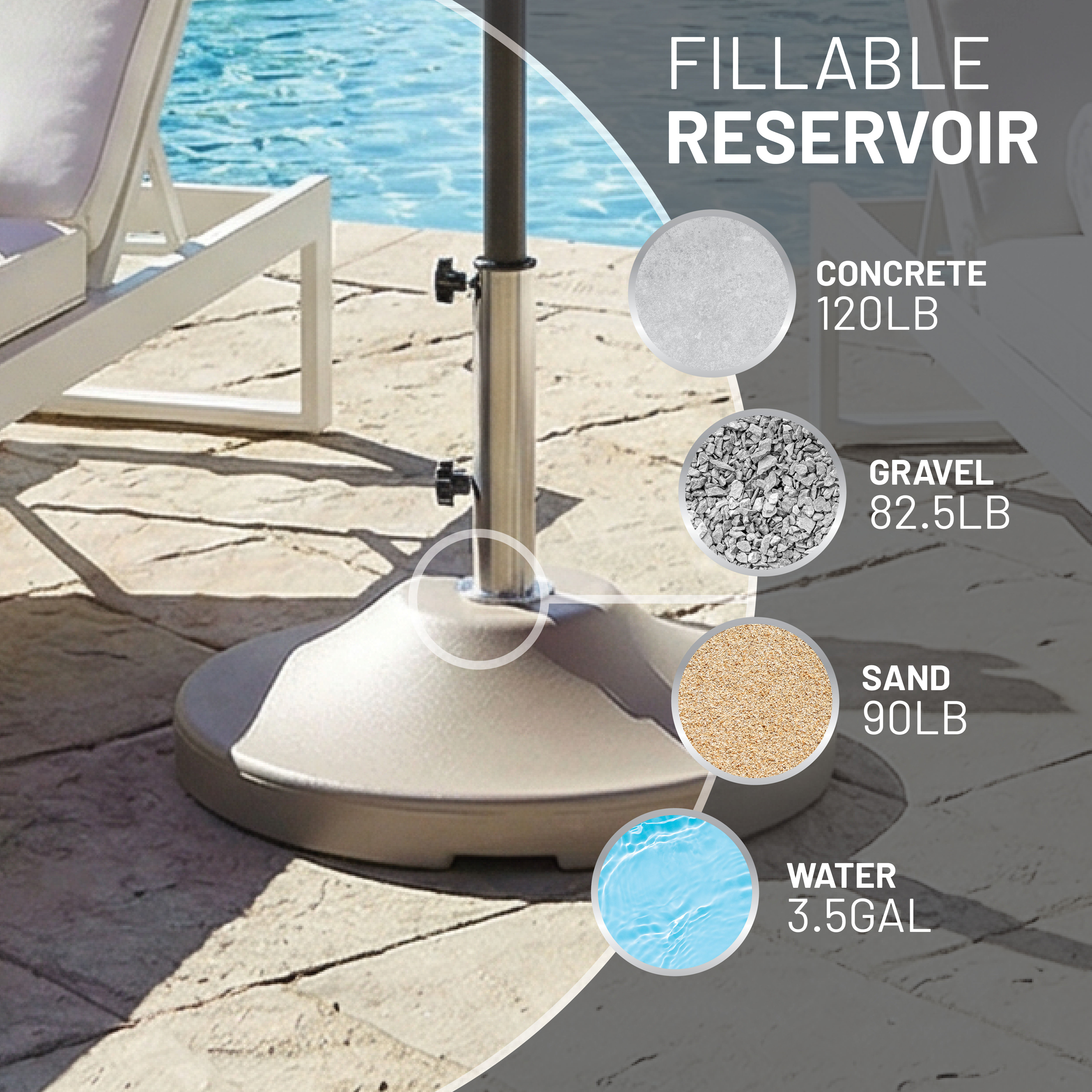US Weight 120LB Capacity Fillable Free Standing Umbrella Base