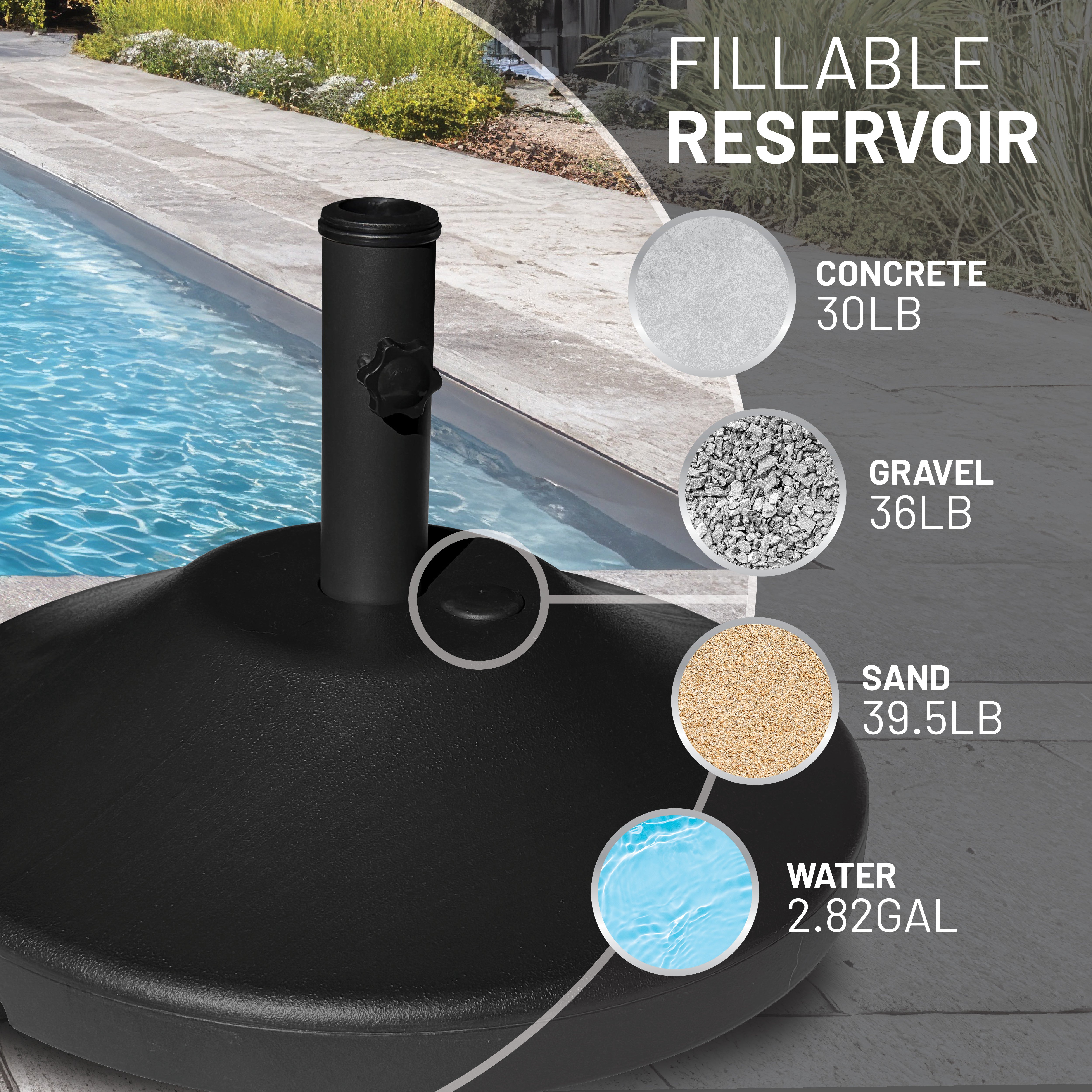 30 lb. Fillable Umbrella Base for Patio Table (Black)