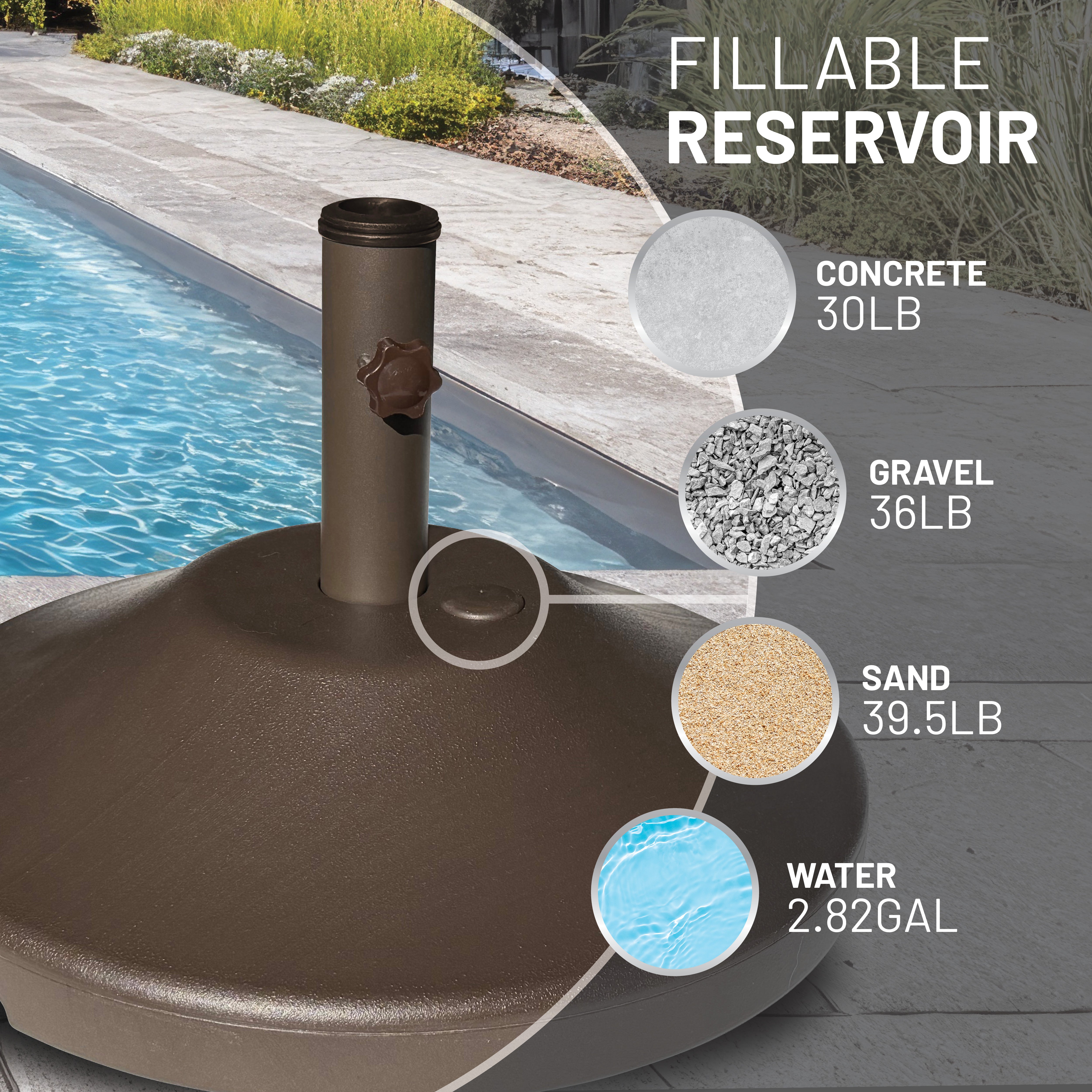 30 lb. Fillable Umbrella Base for Patio Table (Bronze)
