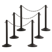 Black Plastic Stanchions Crowd Control Barriers With 10' Black Plastic Chain – Easy to Use Lightweight Fillable Base Line Dividers - 6 Pack