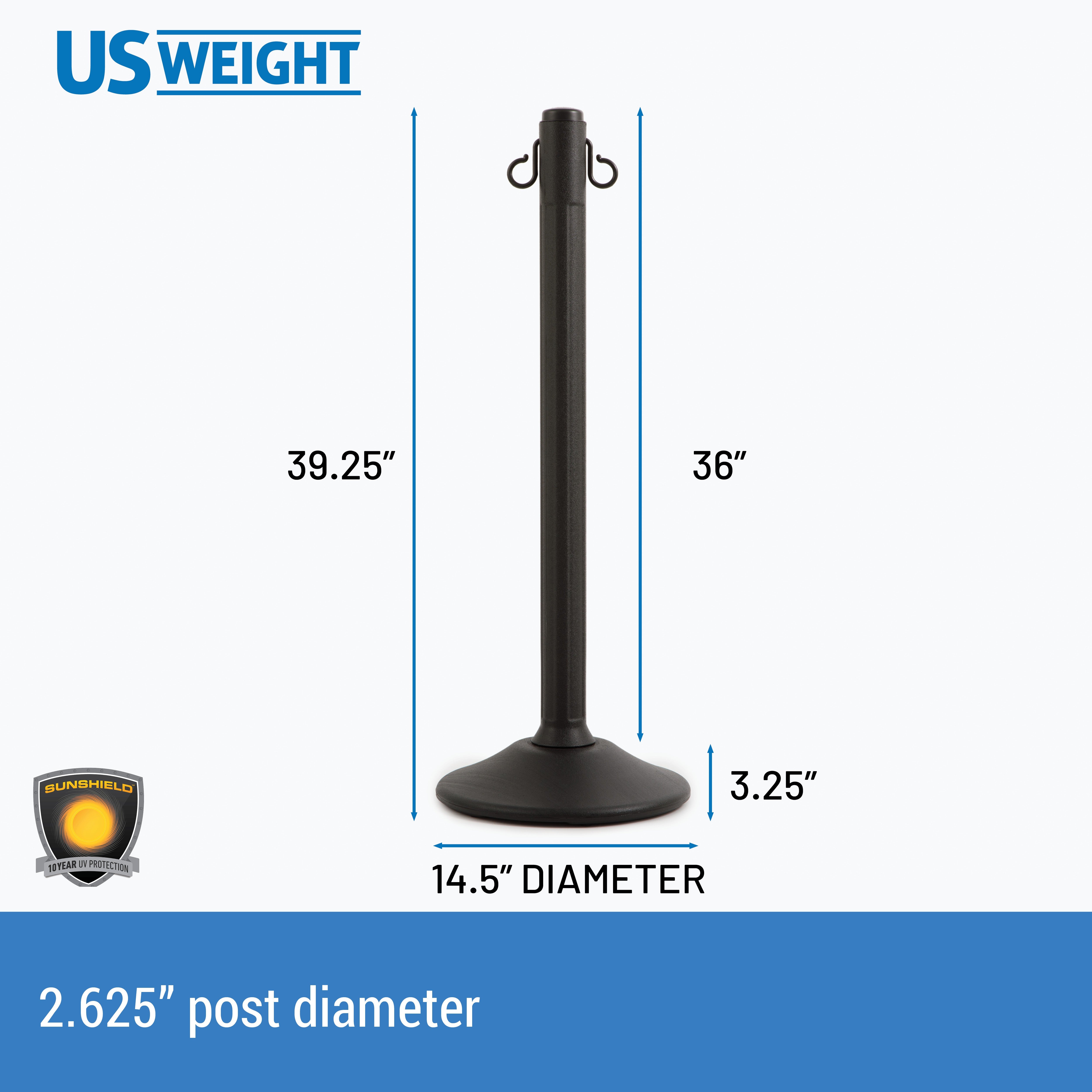 Black Plastic Stanchions Crowd Control Barriers With 10' of Black Plastic Chain – Easy to Use Lightweight Fillable Base Line Dividers