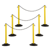 Yellow Plastic Stanchions Crowd Control Barriers With 10' of Black Plastic Chain – Easy to Use Lightweight Fillable Base Line Dividers