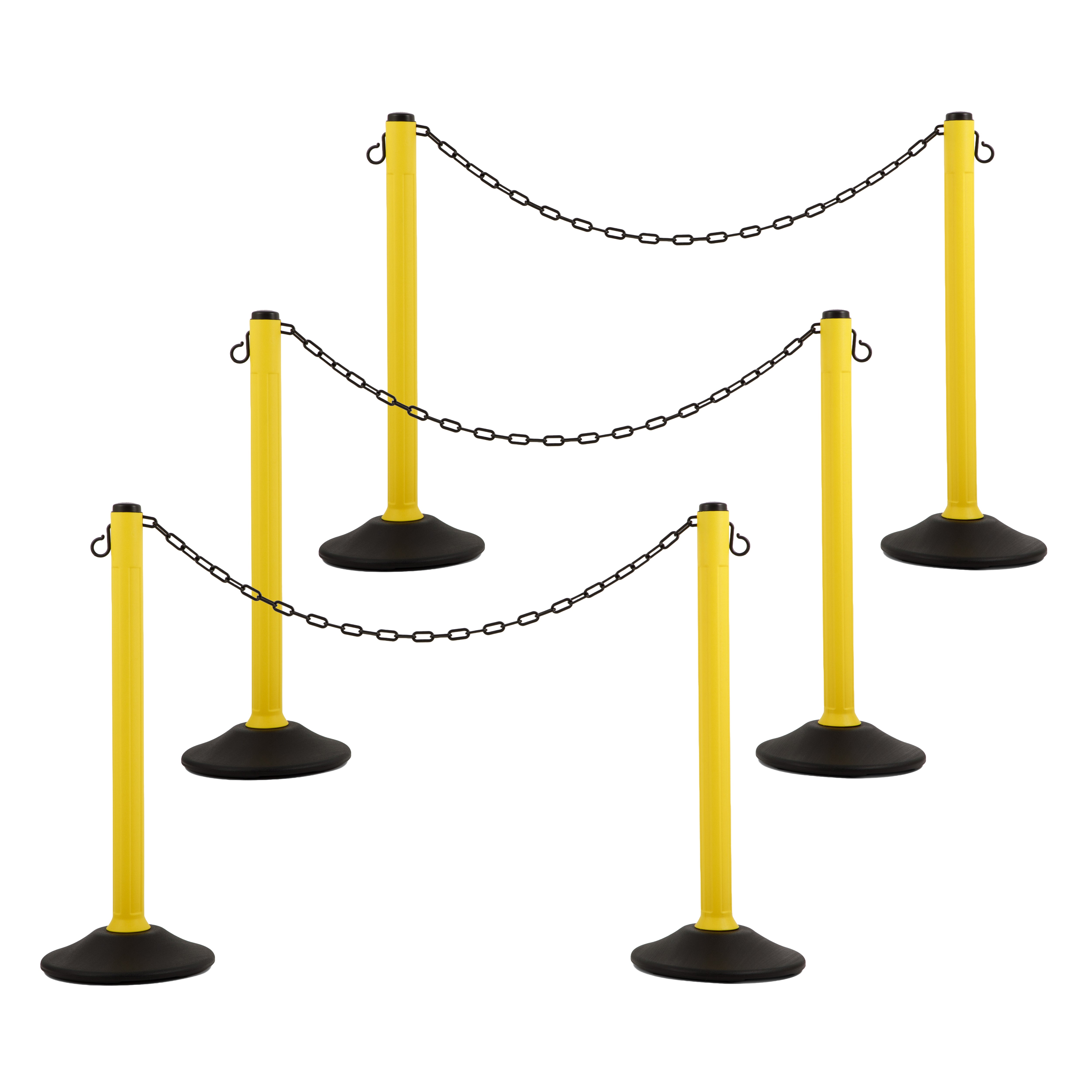 Yellow Plastic Stanchions Crowd Control Barriers With 10' of Black Plastic Chain – Easy to Use Lightweight Fillable Base Line Dividers