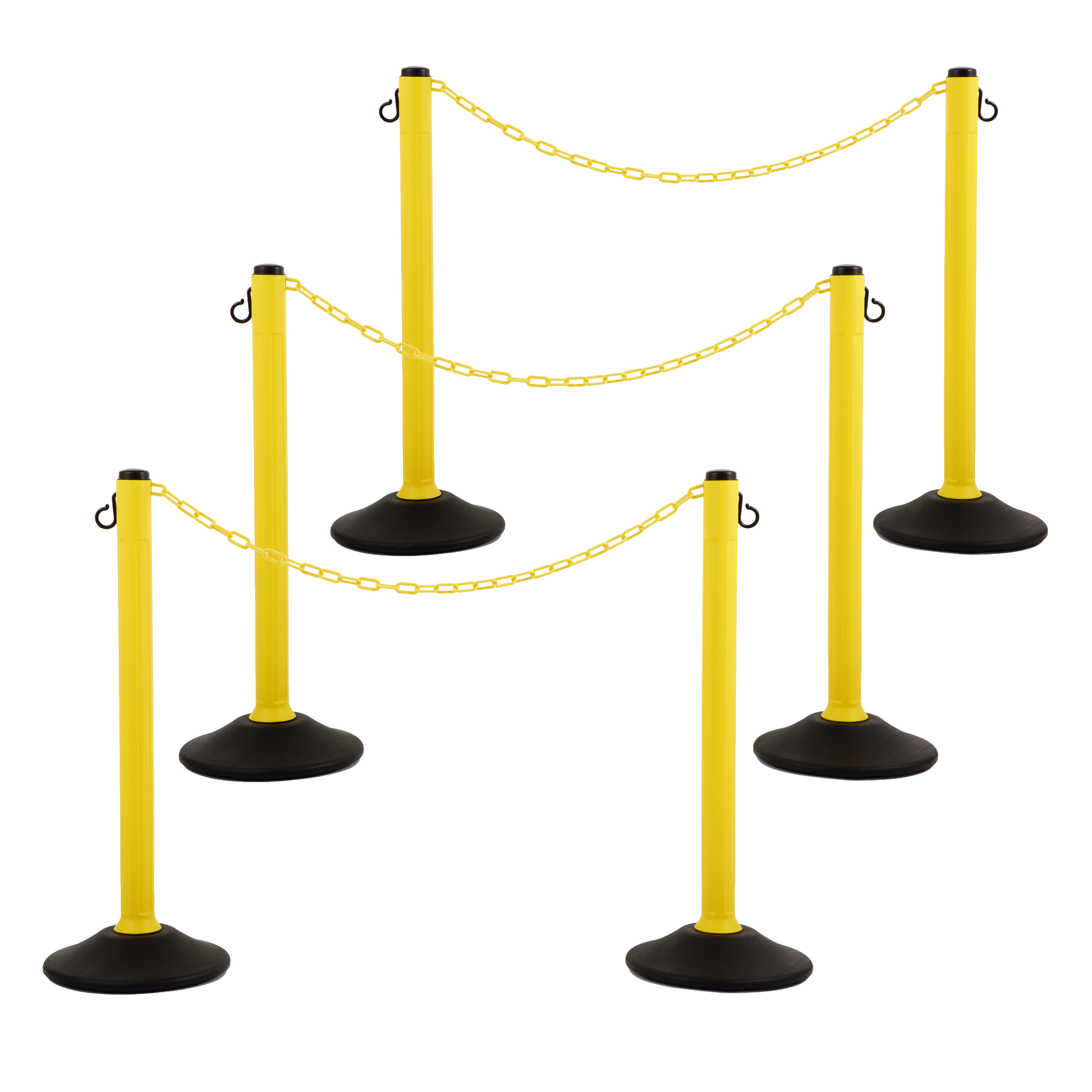 Yellow Plastic Stanchions Crowd Control Barriers With 10' of Yellow Plastic Chain – Easy to Use Lightweight Fillable Base Line Dividers