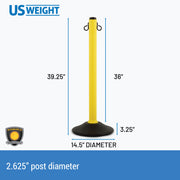 Yellow Plastic Stanchions Crowd Control Barriers With 10' of Yellow Plastic Chain – Easy to Use Lightweight Fillable Base Line Dividers