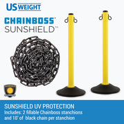 Yellow Plastic Stanchions Crowd Control Barriers With 10' of Black Plastic Chain – Easy to Use Lightweight Fillable Base Line Dividers