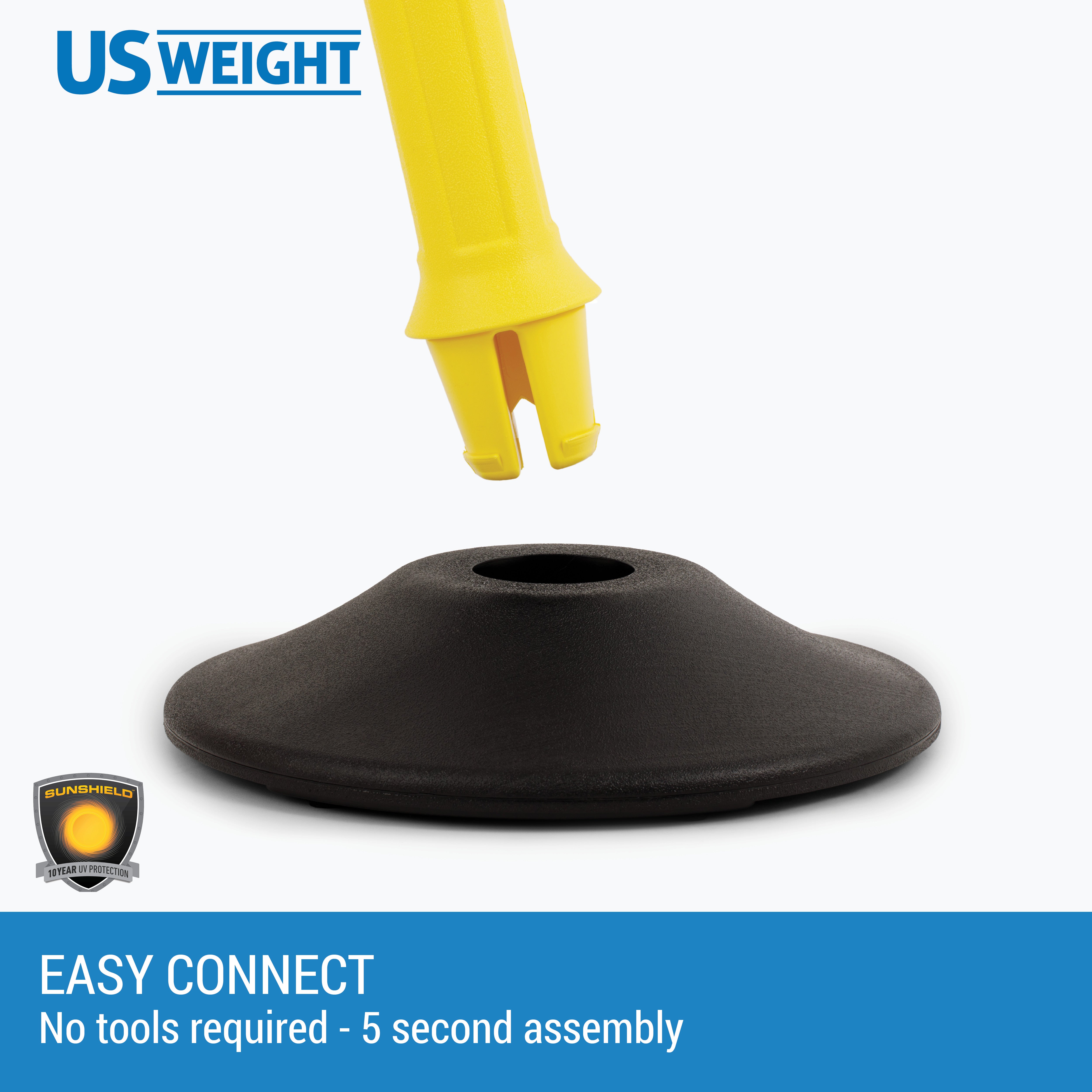 Yellow Plastic Stanchions Crowd Control Barriers With 10' of Black Plastic Chain – Easy to Use Lightweight Fillable Base Line Dividers