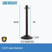 Black Plastic Stanchions Crowd Control Barriers – Easy to Use Lightweight Pre-Filled Weighted Base Line Dividers