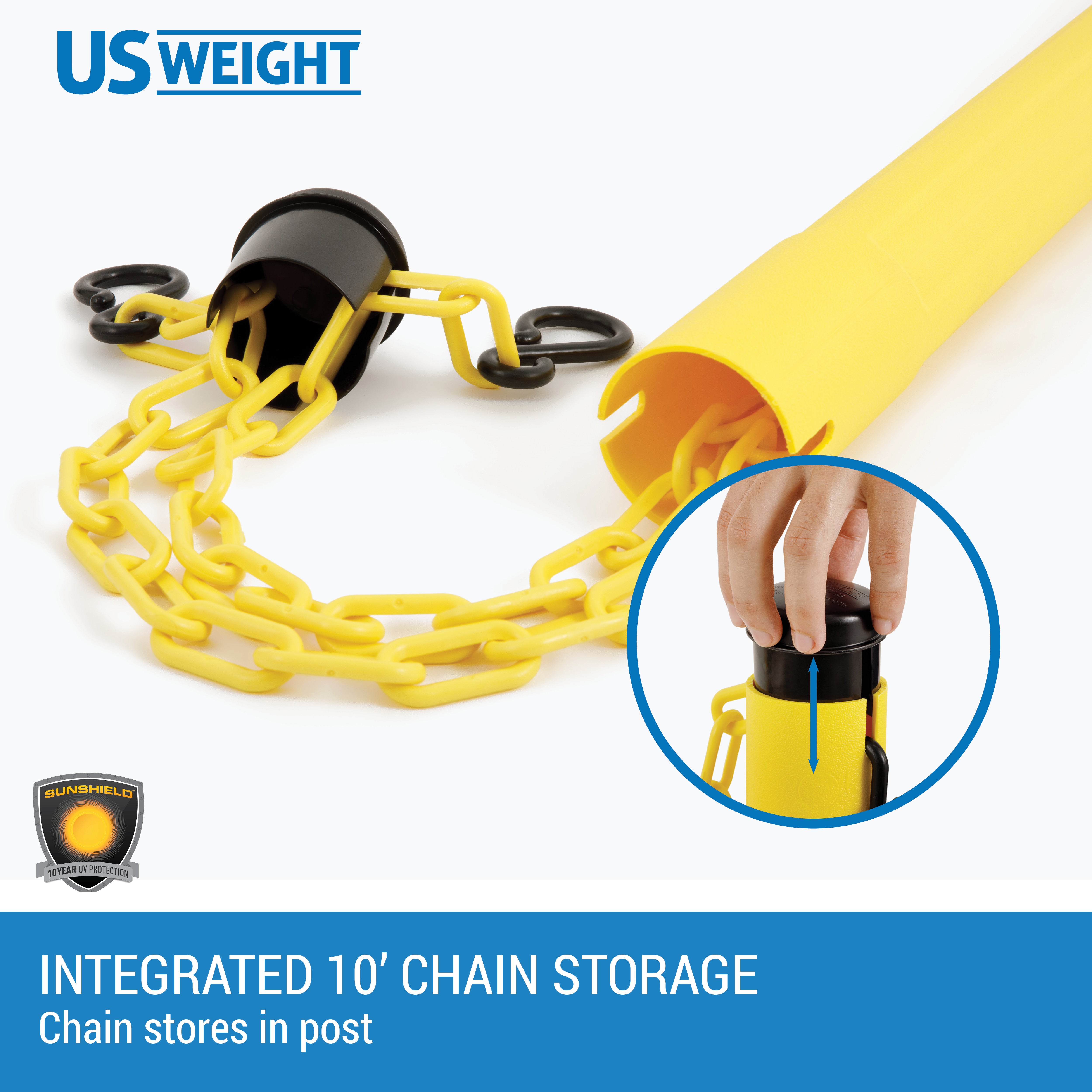 Yellow Plastic Stanchions Crowd Control Barriers With 10 Feet of Yellow Plastic Chain – Easy to Use Lightweight Filled Base Line Dividers