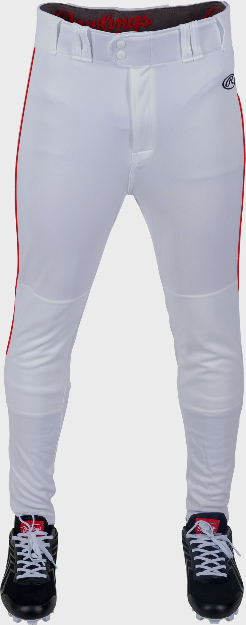 Rawlings Youth Launch Piped Pro Taper Fit Pant  - Extra Large - White/Scarlet