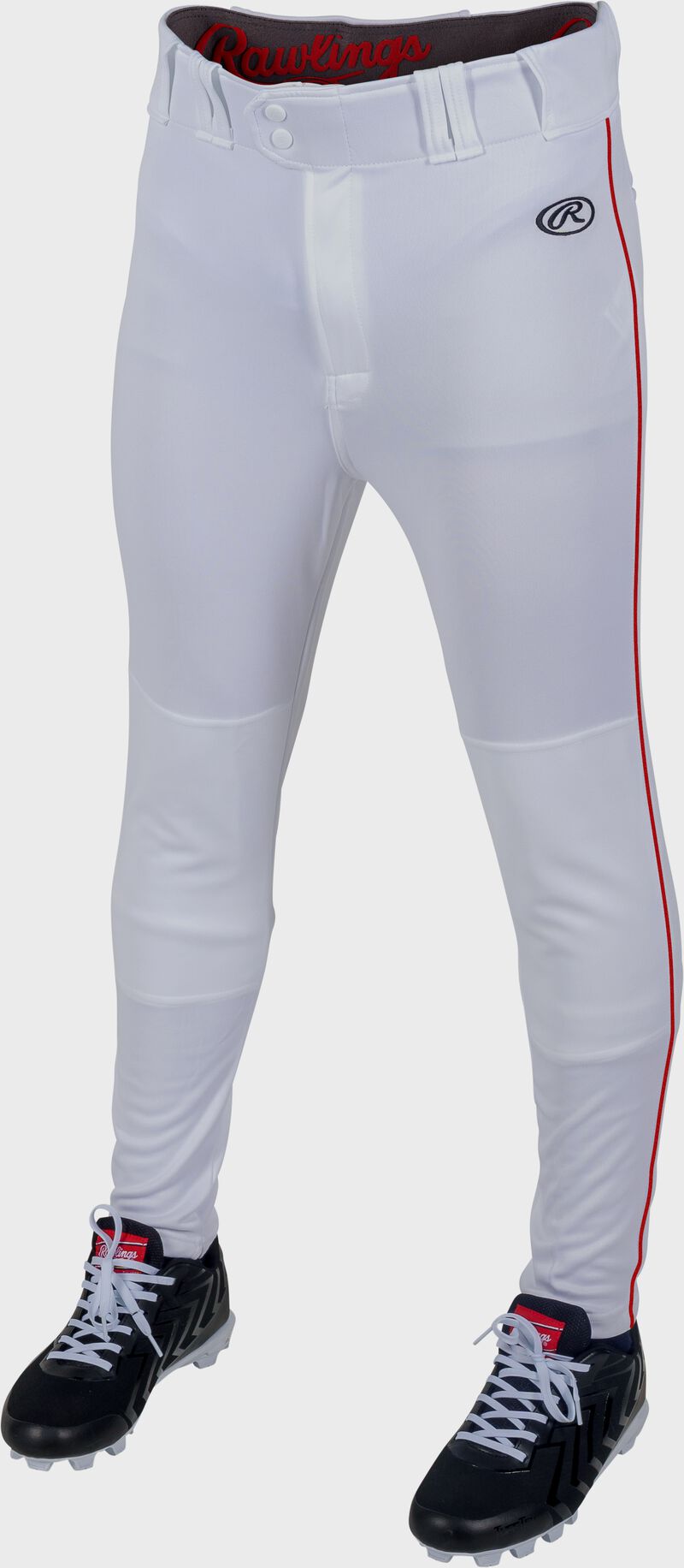 Rawlings Adult Launch Piped Pro Taper Fit Pant  - Extra Large - White/Scarlet