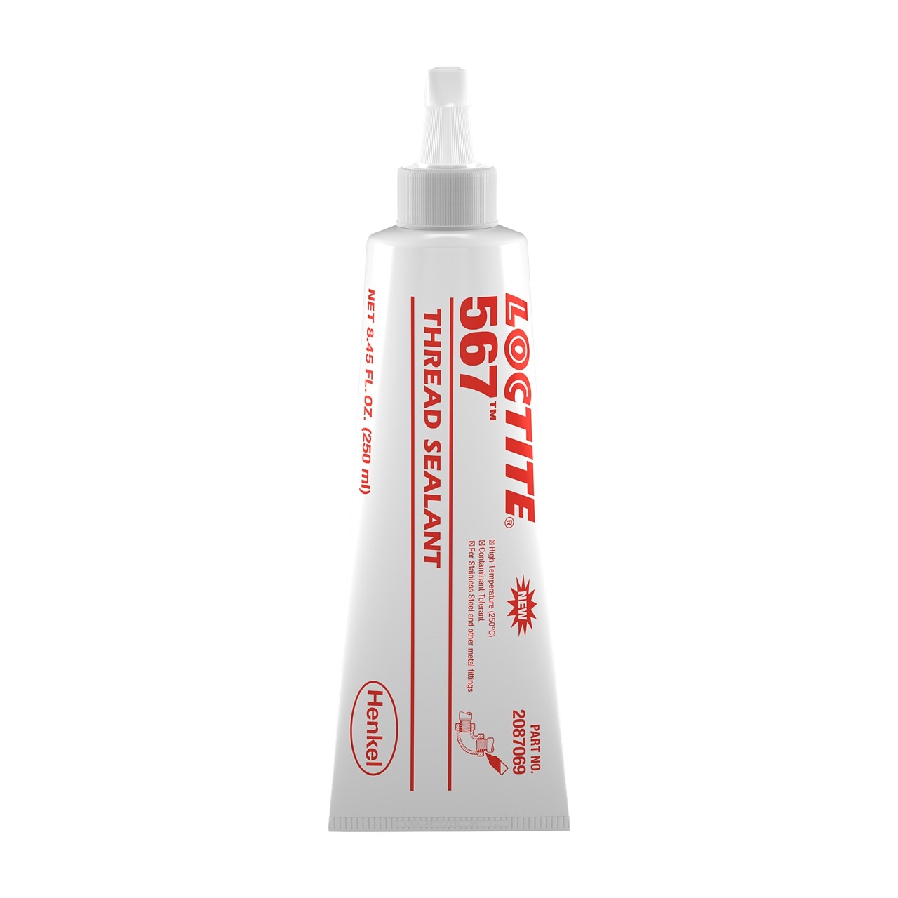 Loctite Thread Sealant, Type: 567 PST thread sealant, Style: High temperature, instantly seals and protects all sizes of metal threaded pipe, including stainless steel, Size: 250 ml tube, Color: White