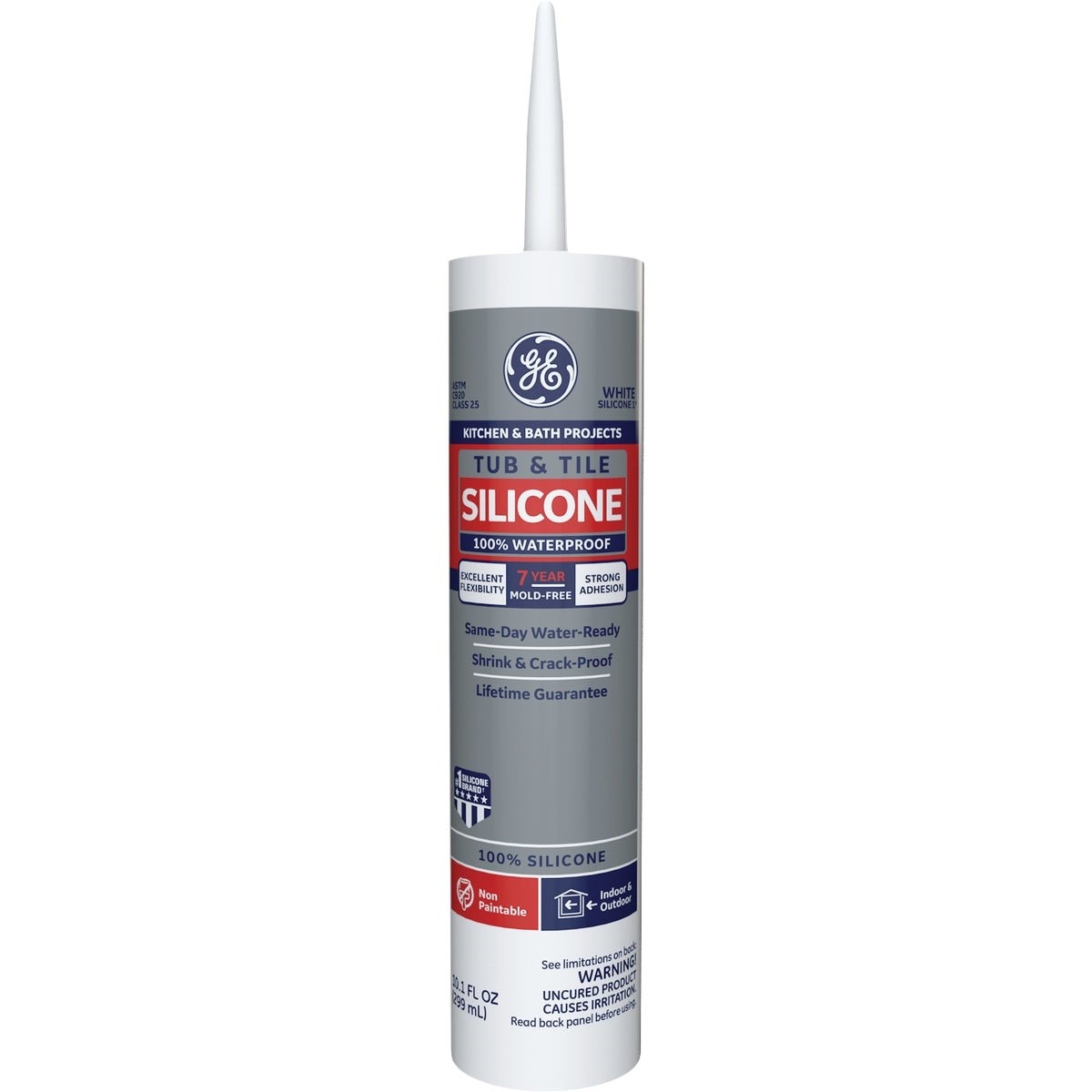GE Tub & Tile Silicone 1 Sealant, White, 10.1 Oz.