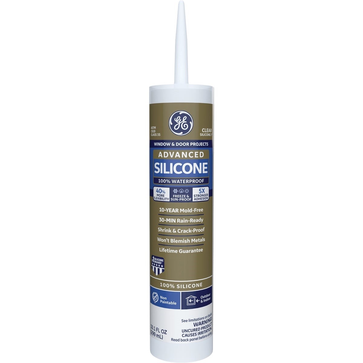 GE Advanced Silicone 2 Window & Door Sealant, Clear, 10.1 Oz.