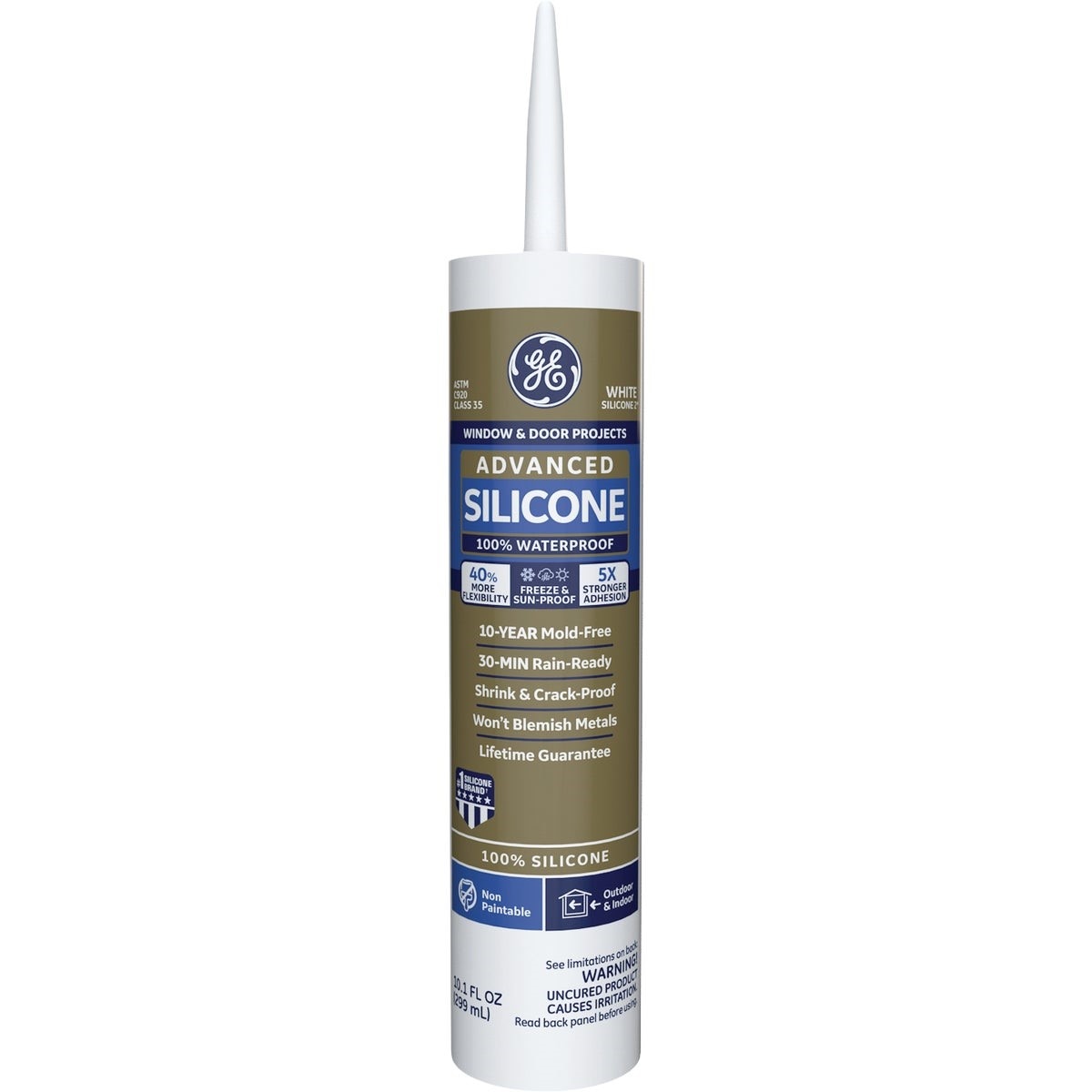 GE Advanced Silicone 2 Window & Door Sealant, White, 10.1 Oz.