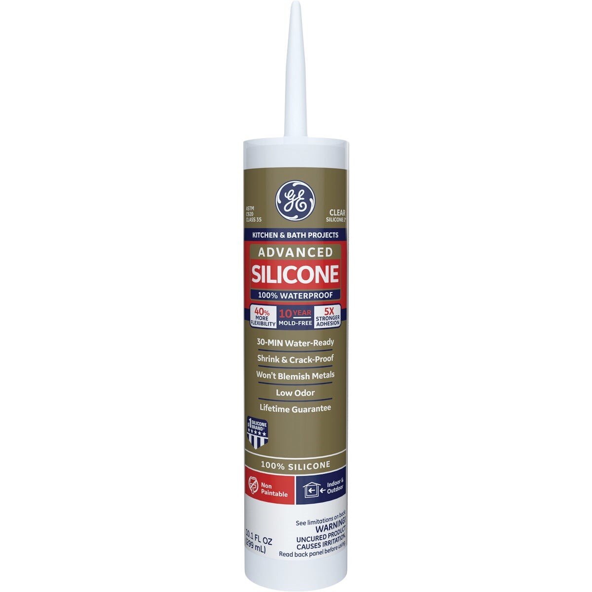 GE Advanced Silicone 2 Kitchen & Bath Sealant, Clear, 10.1 Oz.