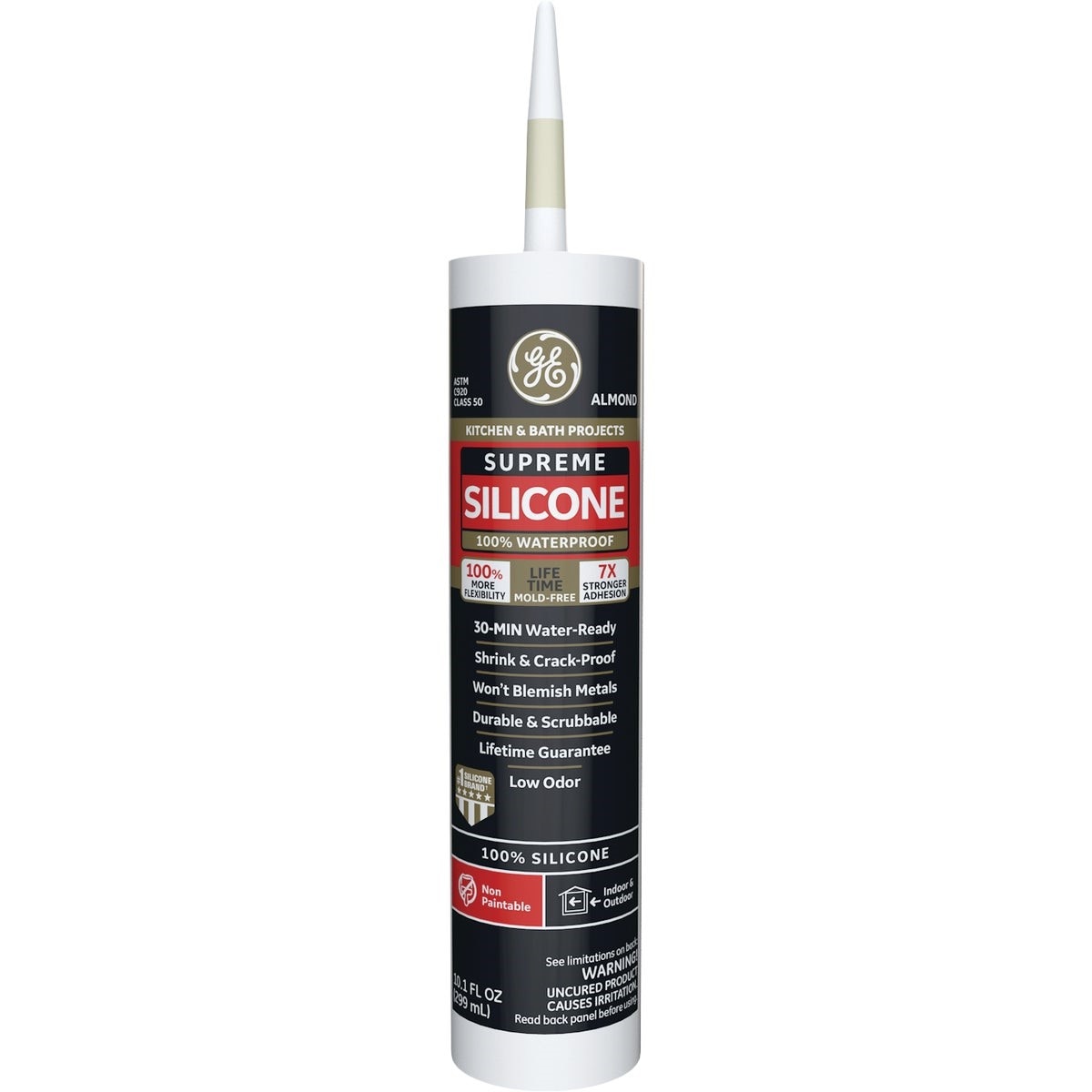 GE Supreme Silicone Kitchen & Bath Sealant, Almond, 10.1oz