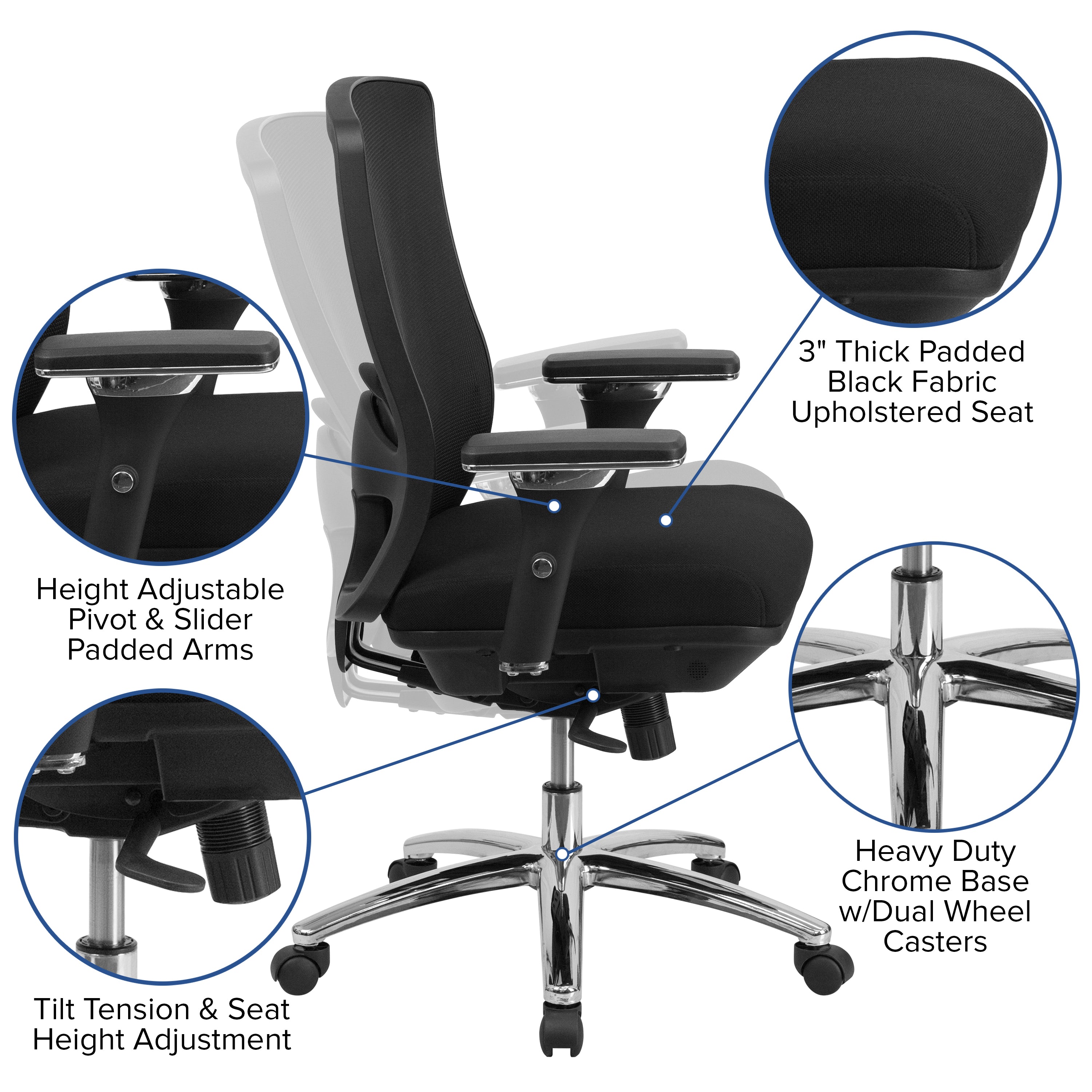 HERCULES Series 24/7 Intensive Use Big & Tall 350 lb. Rated Black Mesh Multifunction Swivel Ergonomic Office Chair