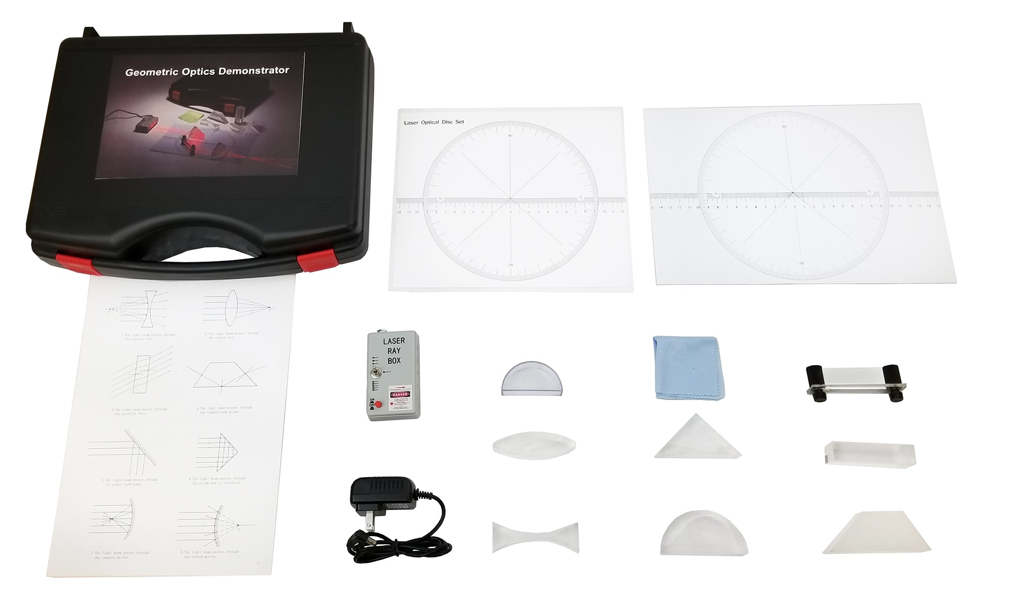 Optical Prism Set with Laser Light in Plastic Case.
