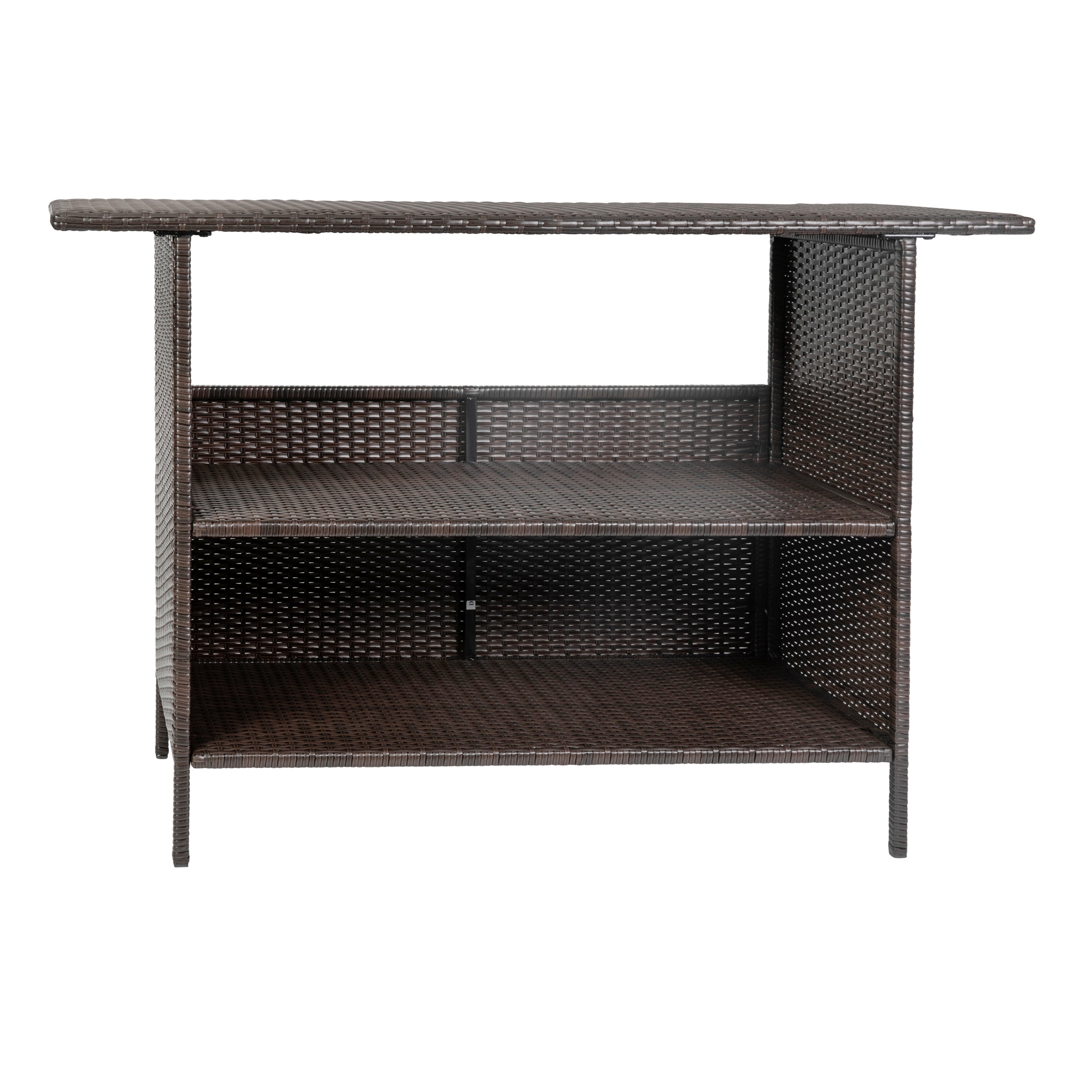 Marco Indoor/Outdoor Patio Wicker Rattan Bar Counter Table with 2 Shelves, Brown