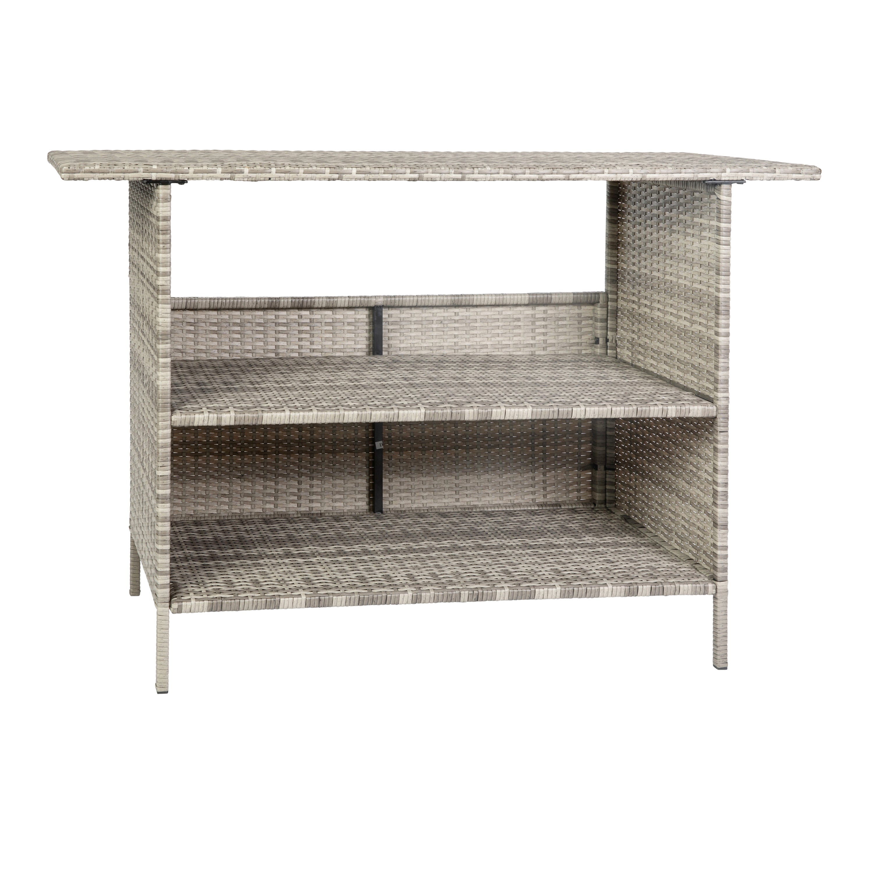 Marco Indoor/Outdoor Patio Wicker Rattan Bar Counter Table with 2 Shelves, Gray