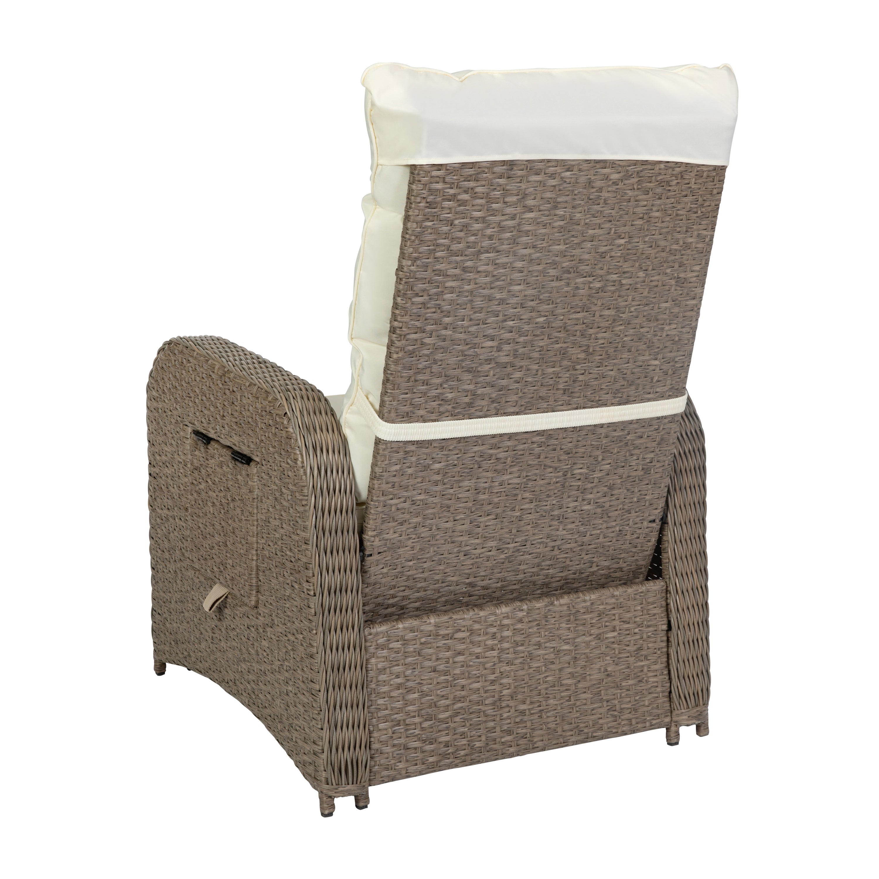 Nemo Indoor/Outdoor Patio Wicker Rattan Recliner Lounge Chair with Flip up Side Table, Beige and Brown