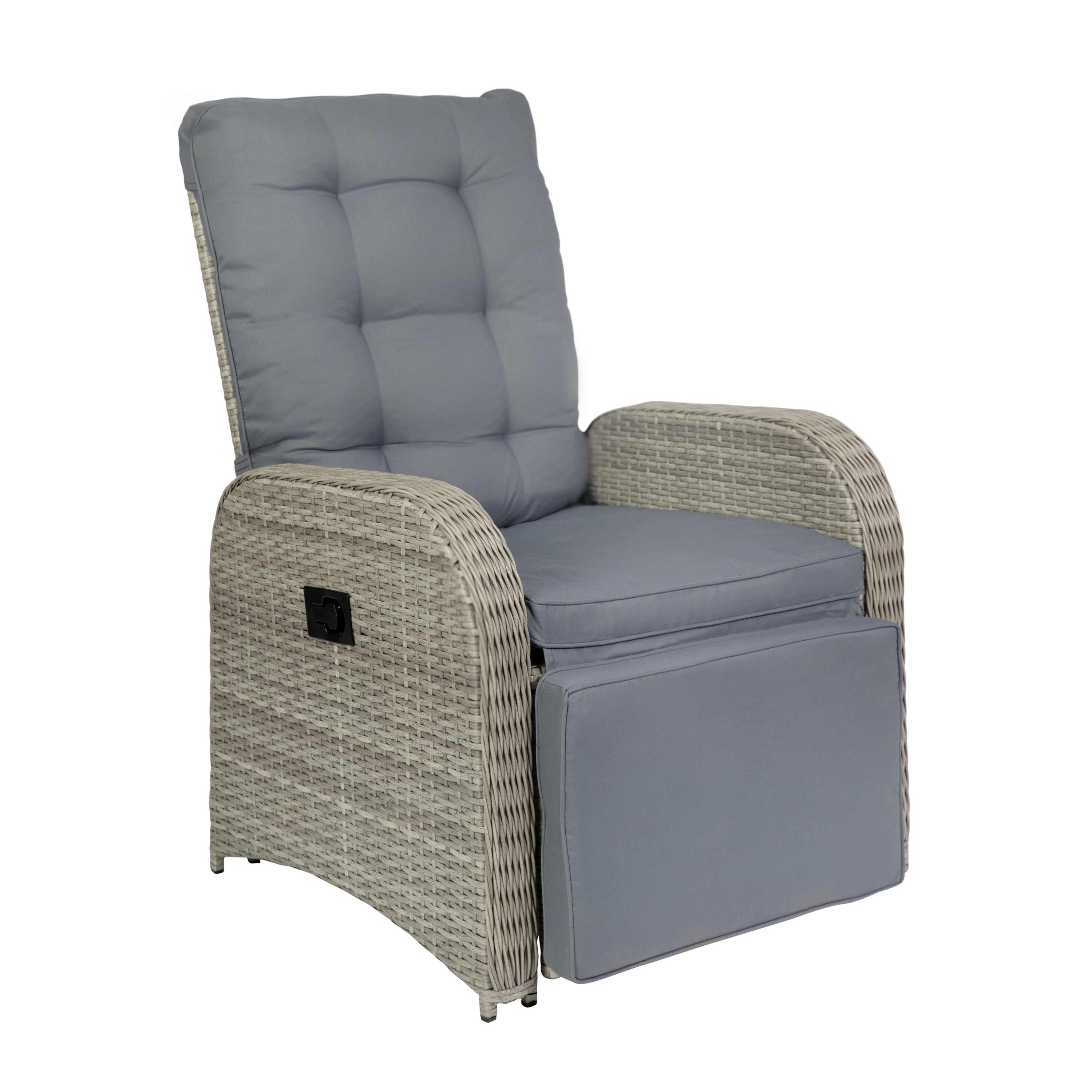 Nemo Indoor/Outdoor Patio Wicker Rattan Recliner Lounge Chair with Flip up Side Table, Gray