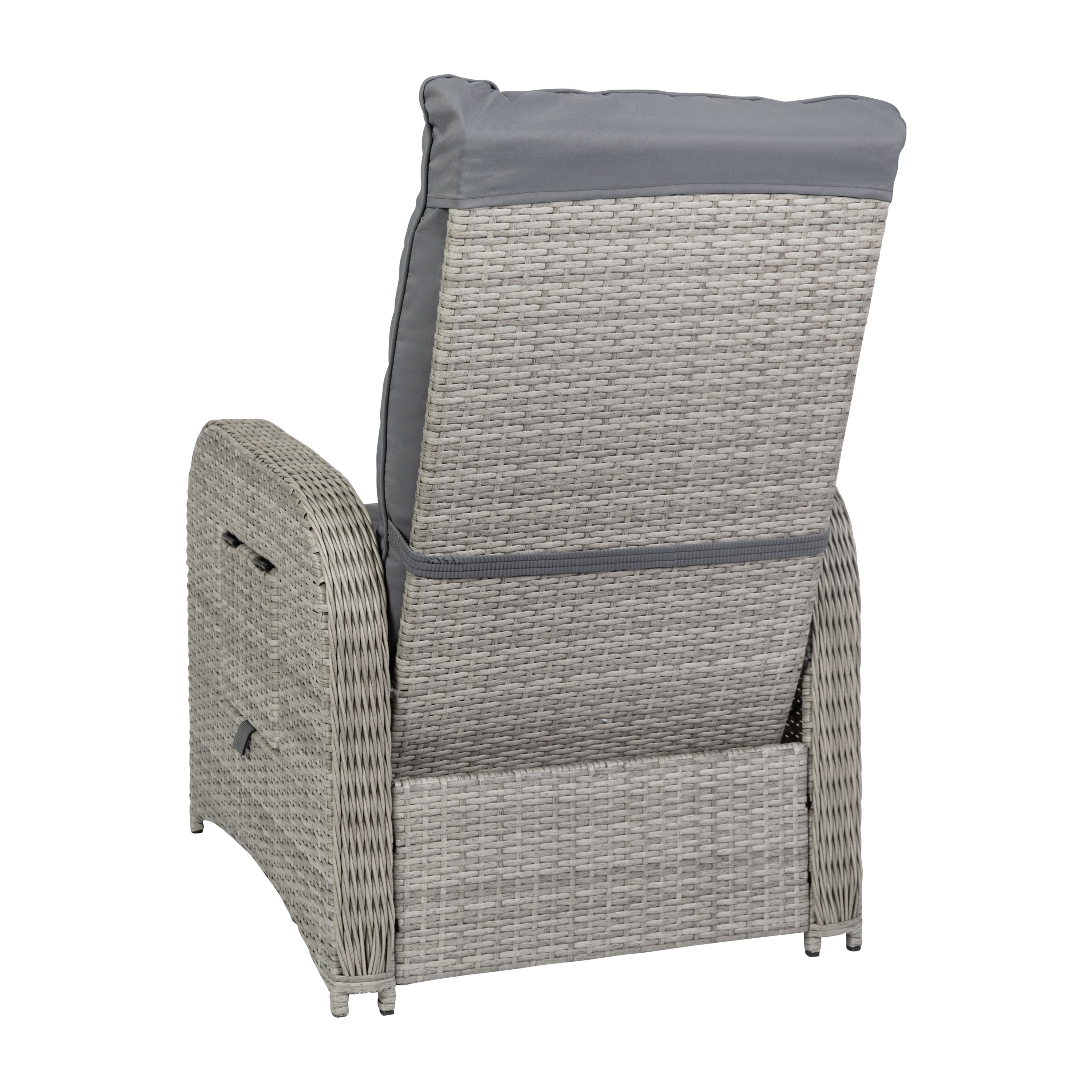 Nemo Indoor/Outdoor Patio Wicker Rattan Recliner Lounge Chair with Flip up Side Table, Gray