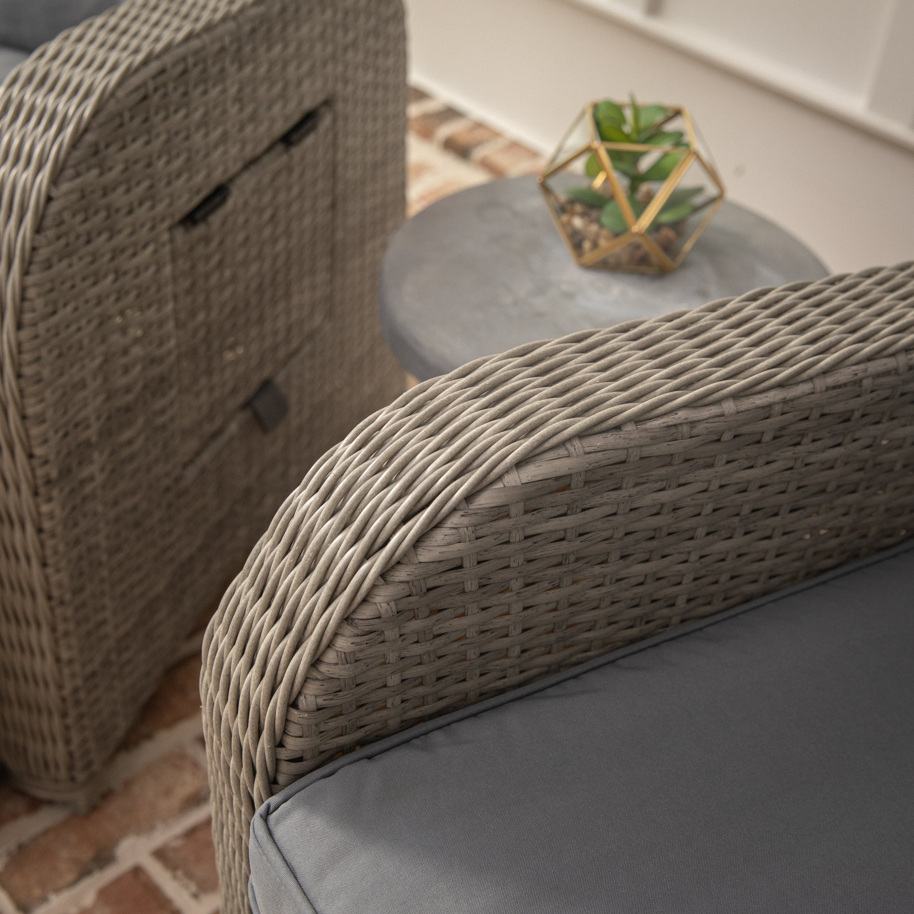 Nemo Indoor/Outdoor Patio Wicker Rattan Recliner Lounge Chair with Flip up Side Table, Gray