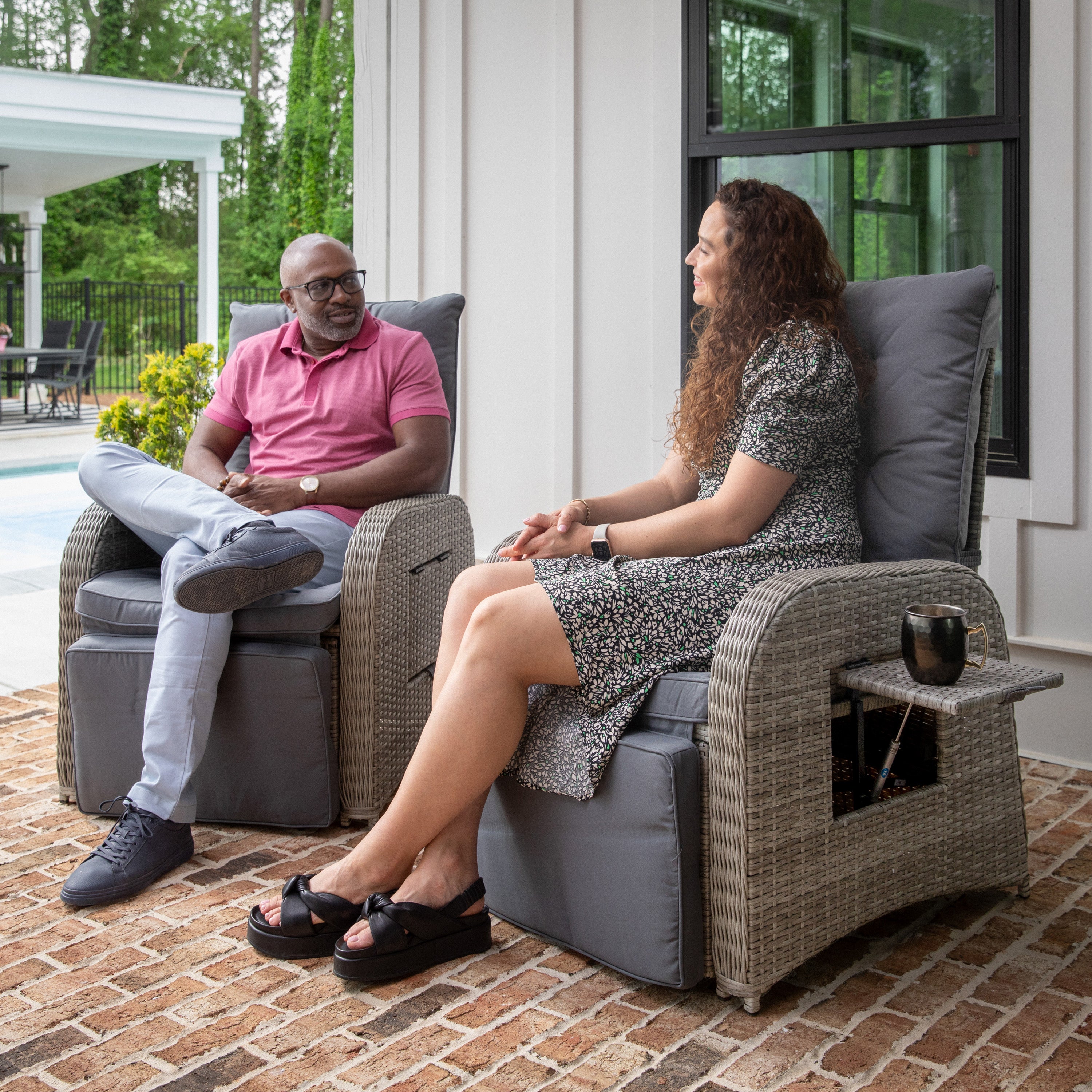 Nemo Indoor/Outdoor Patio Wicker Rattan Recliner Lounge Chair with Flip up Side Table, Gray