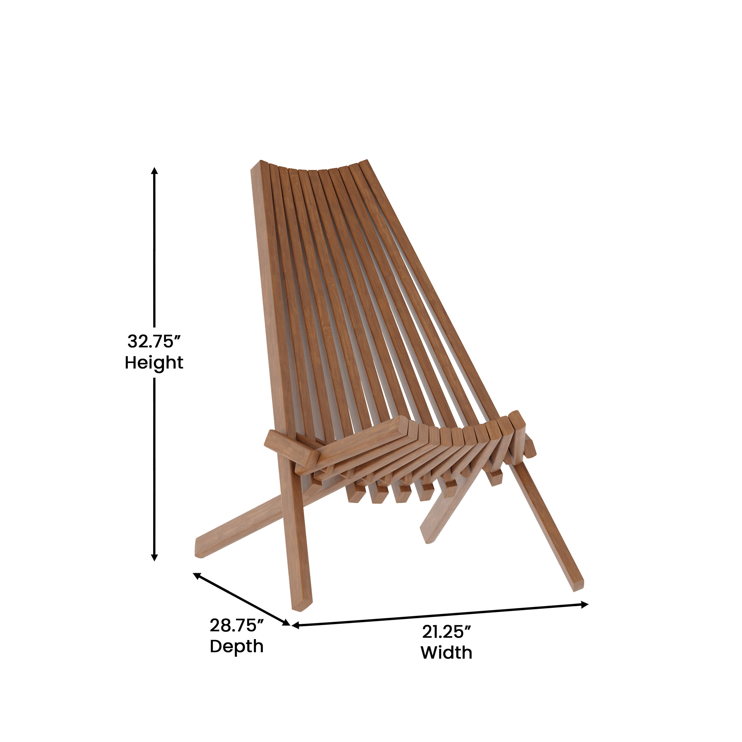 Delia Commercial Grade Indoor/Outdoor Folding Acacia Wood Chair, Low Profile Lounge for Patio, Porch, Garden, Brown
